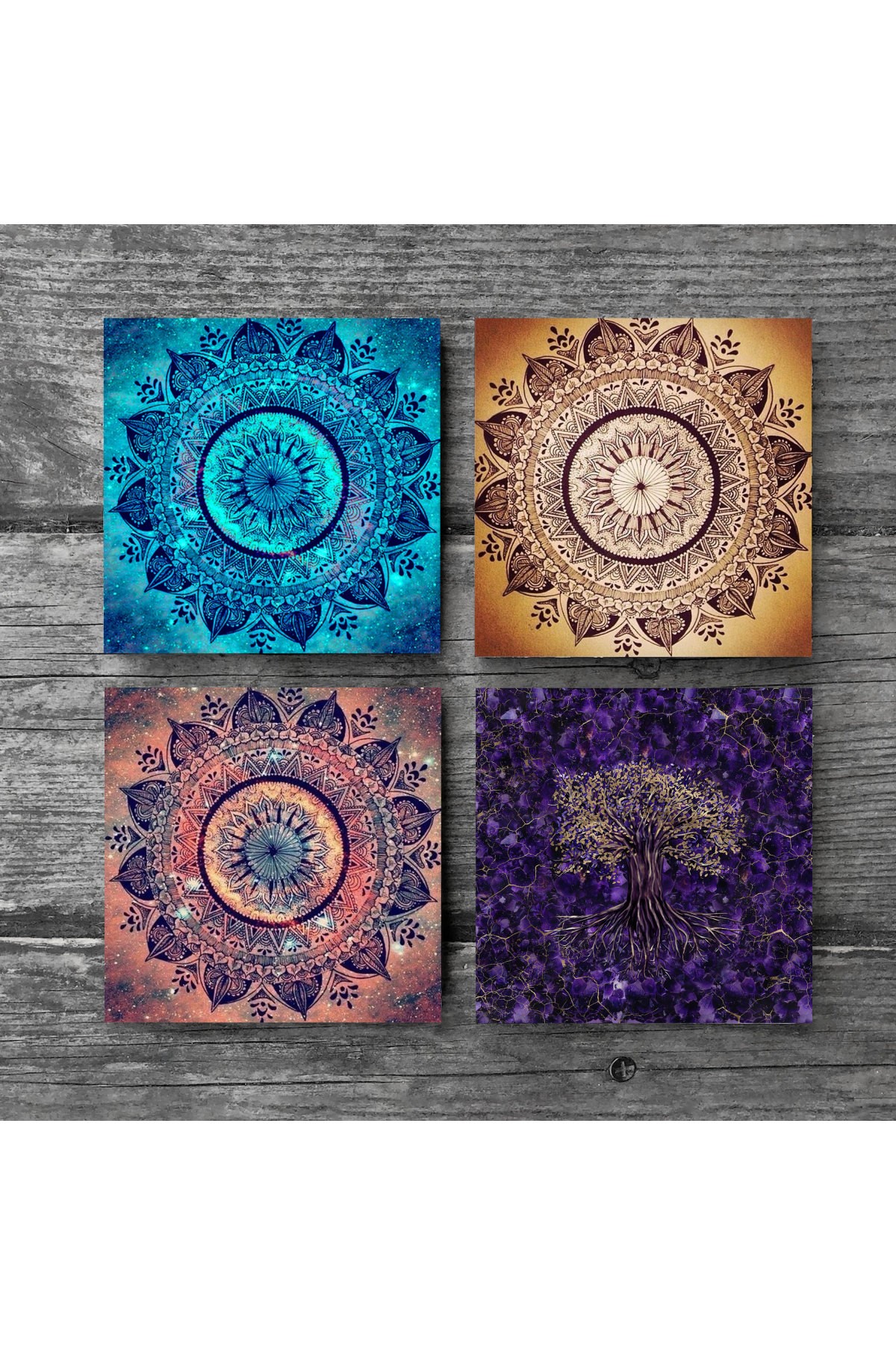 Mandala, Tree of Life Stone Coasters Desktop Protective Coasters 4 Piece Set 10x10cm Stone Coasters