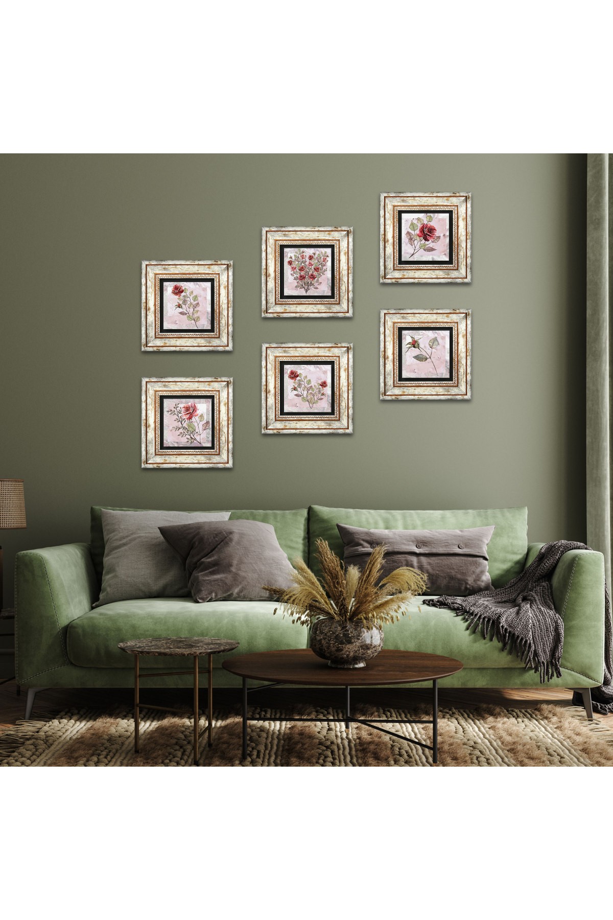 Gül Çiçek Taş Duvar Tablosu Çerçeveli Duvar Dekoru 6 Parça Tablo Seti Wall Art