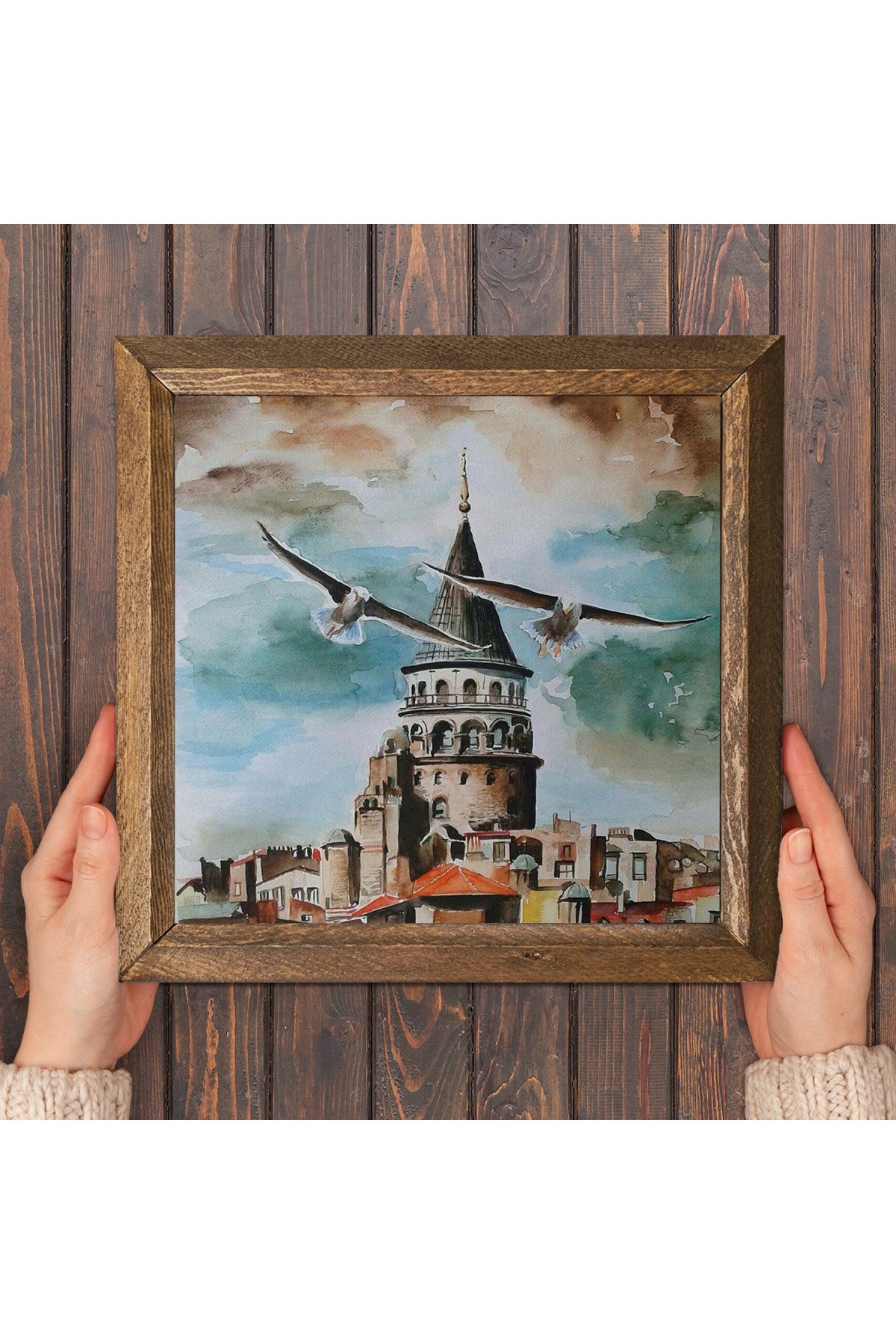 Istanbul Galata Tower Stone Wall Painting Wooden Framed Wall Decor Wall Art 25x25cm