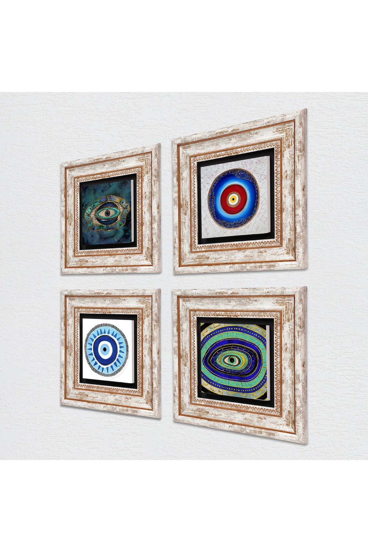 Evil Eye Stone Wall Painting Framed Wall Decor 4 Piece Painting Set Wall Art