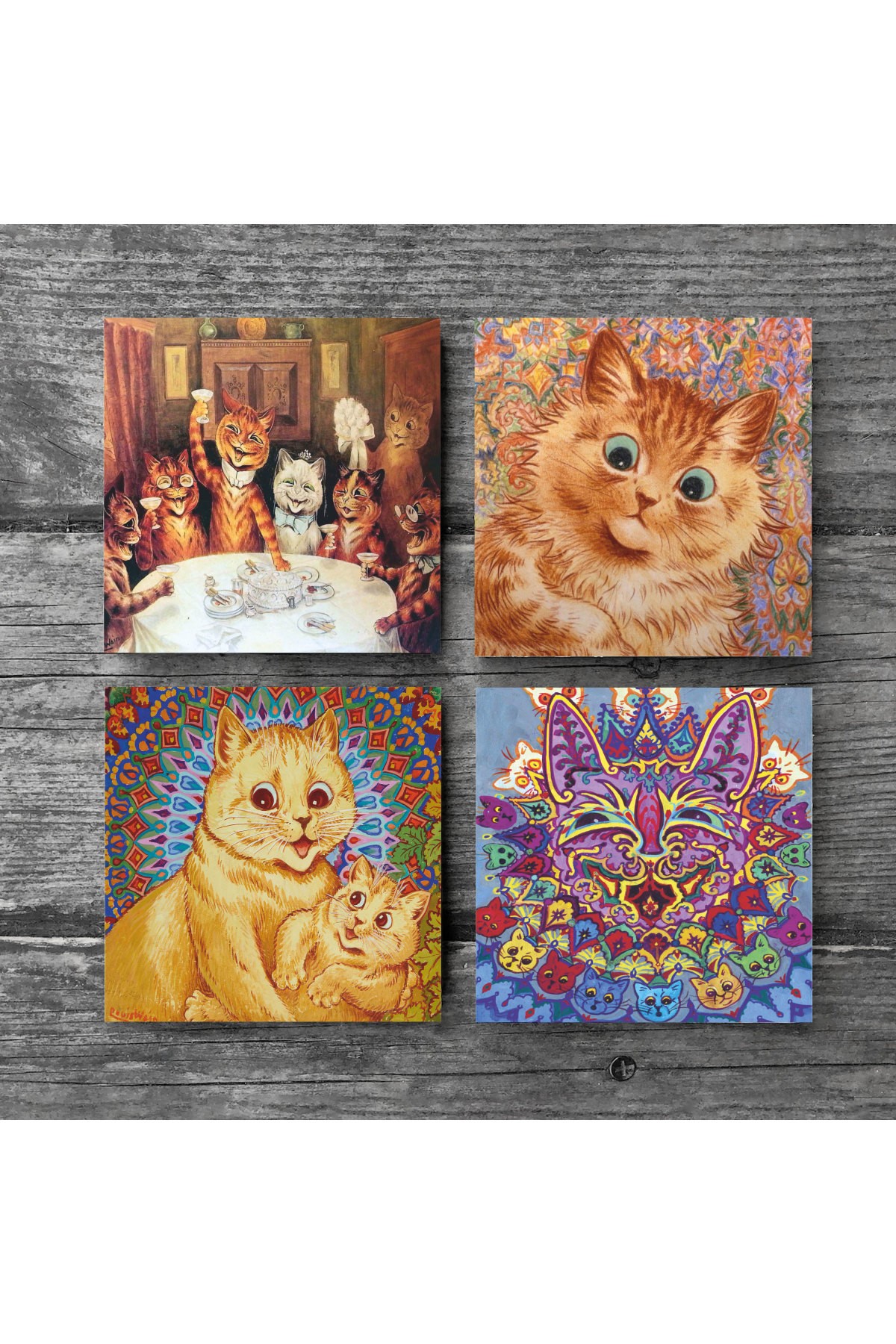 مجموعة قواعد أكواب واقية لسطح المكتب من Louis Wain Cats Stone Coasters مكونة من 4 قطع مقاس 10 × 10 سم