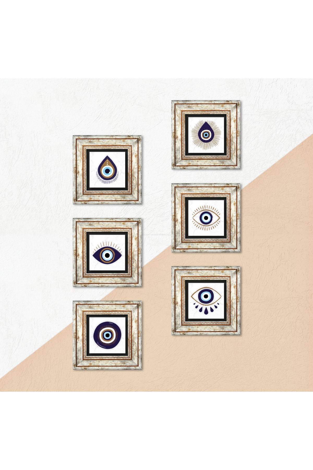 Evil Eye Stone Wall Painting Framed Wall Decor 6 Piece Painting Set Wall Art