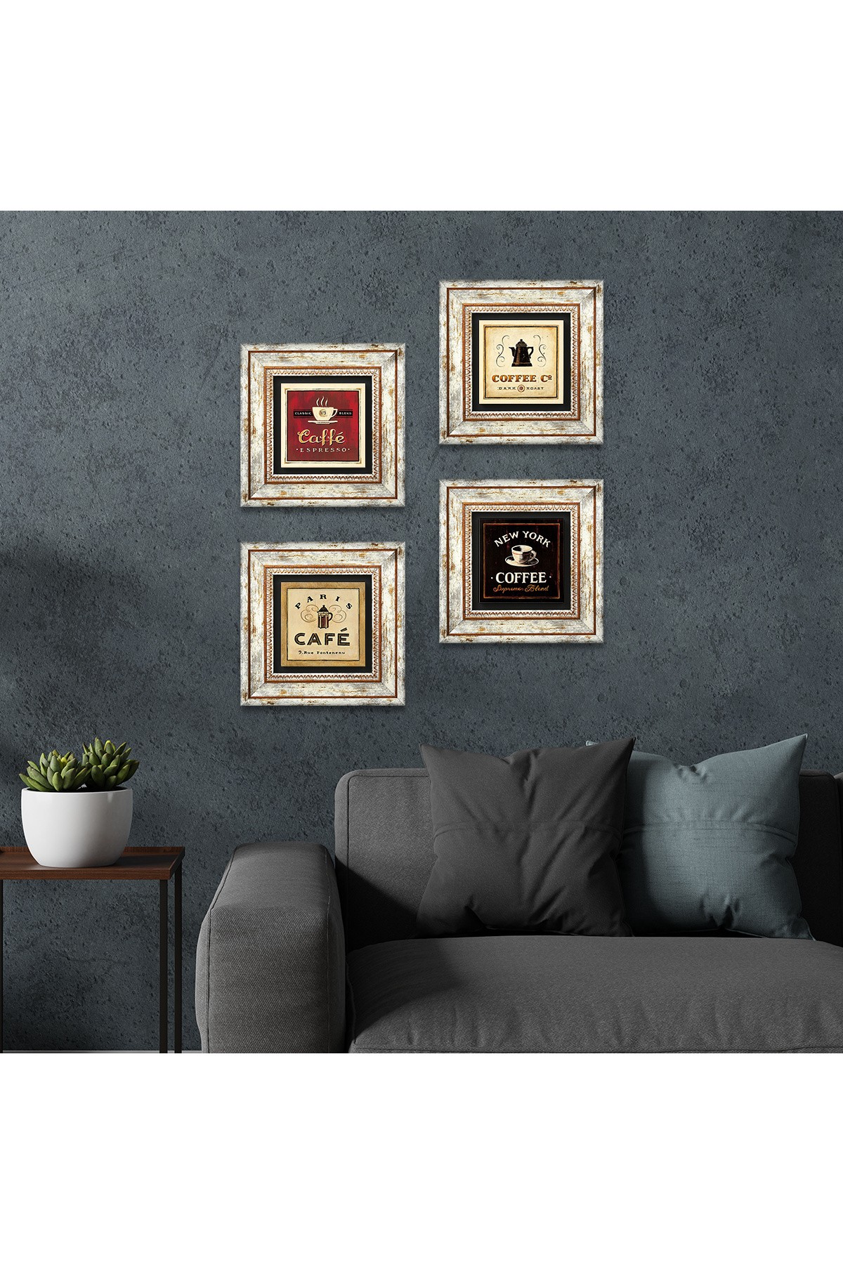 Kahve Taş Duvar Tablosu Çerçeveli Duvar Dekoru 4 Parça Tablo Seti Wall Art