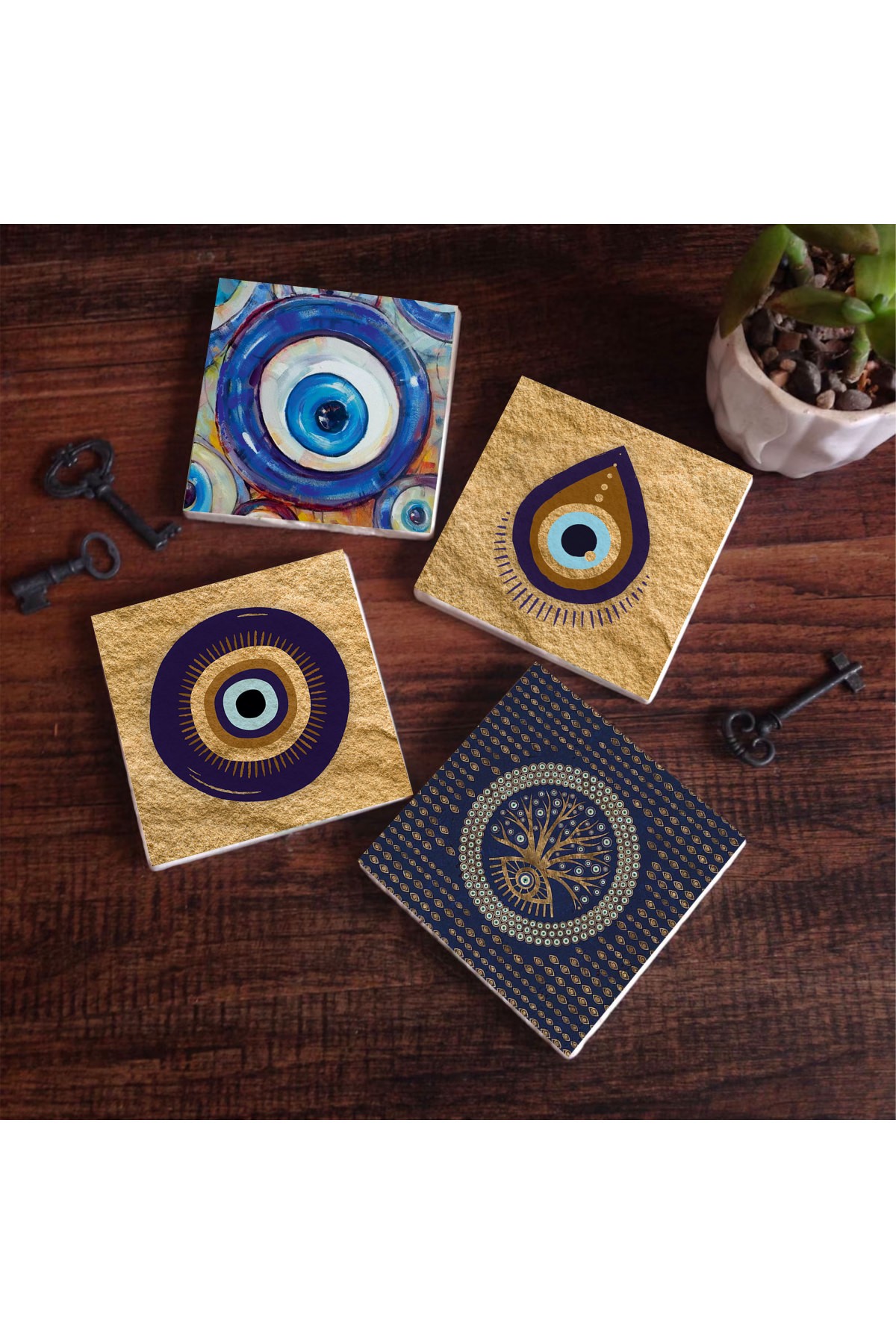 Evil Eye Stone Coaster Desktop Protective Coaster 4 Piece Set 10x10cm Stone Coasters