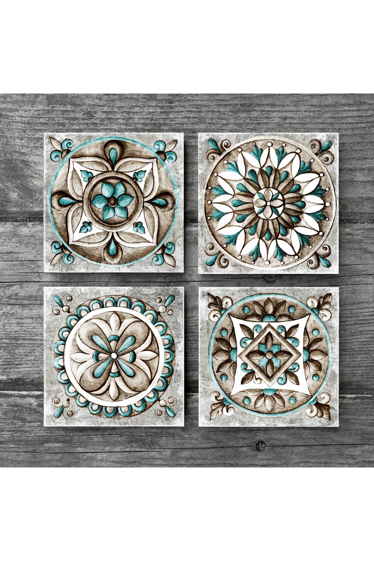 Tile Art Stone Coasters Desktop Protective Coasters 4 Piece Set 10x10cm Stone Coasters