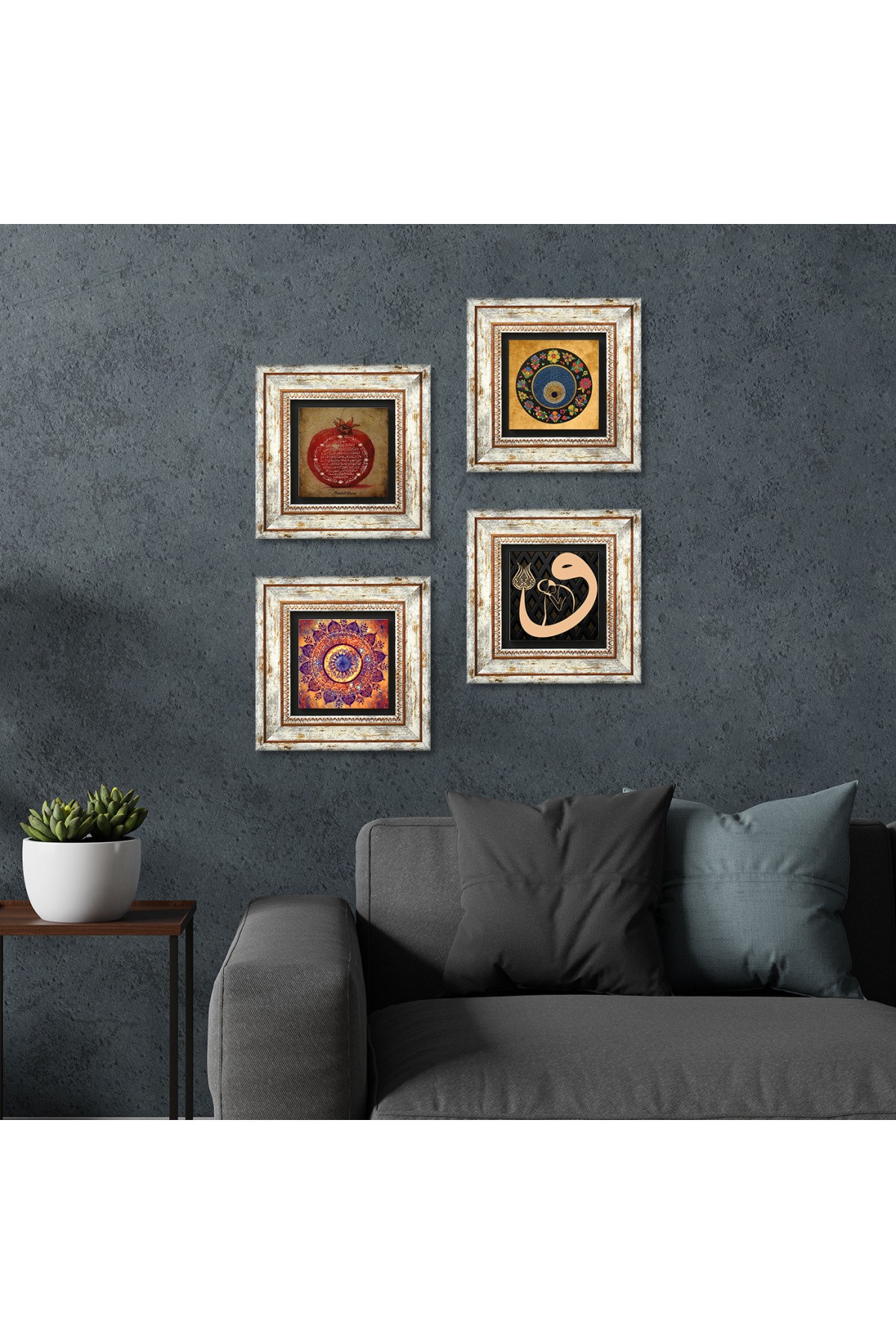 Mandala, Vav, Evil Eye, Prayer for Fertility Stone Wall Painting Framed Wall Decor 4 Piece Painting Set Wall Art