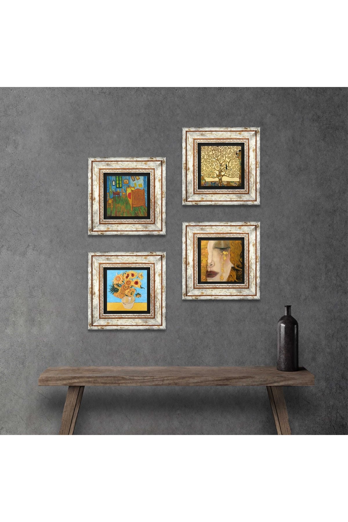 Van Gogh, Gustav Klimt Stone Wall Painting Framed Wall Decor 4 Piece Painting Set Wall Art