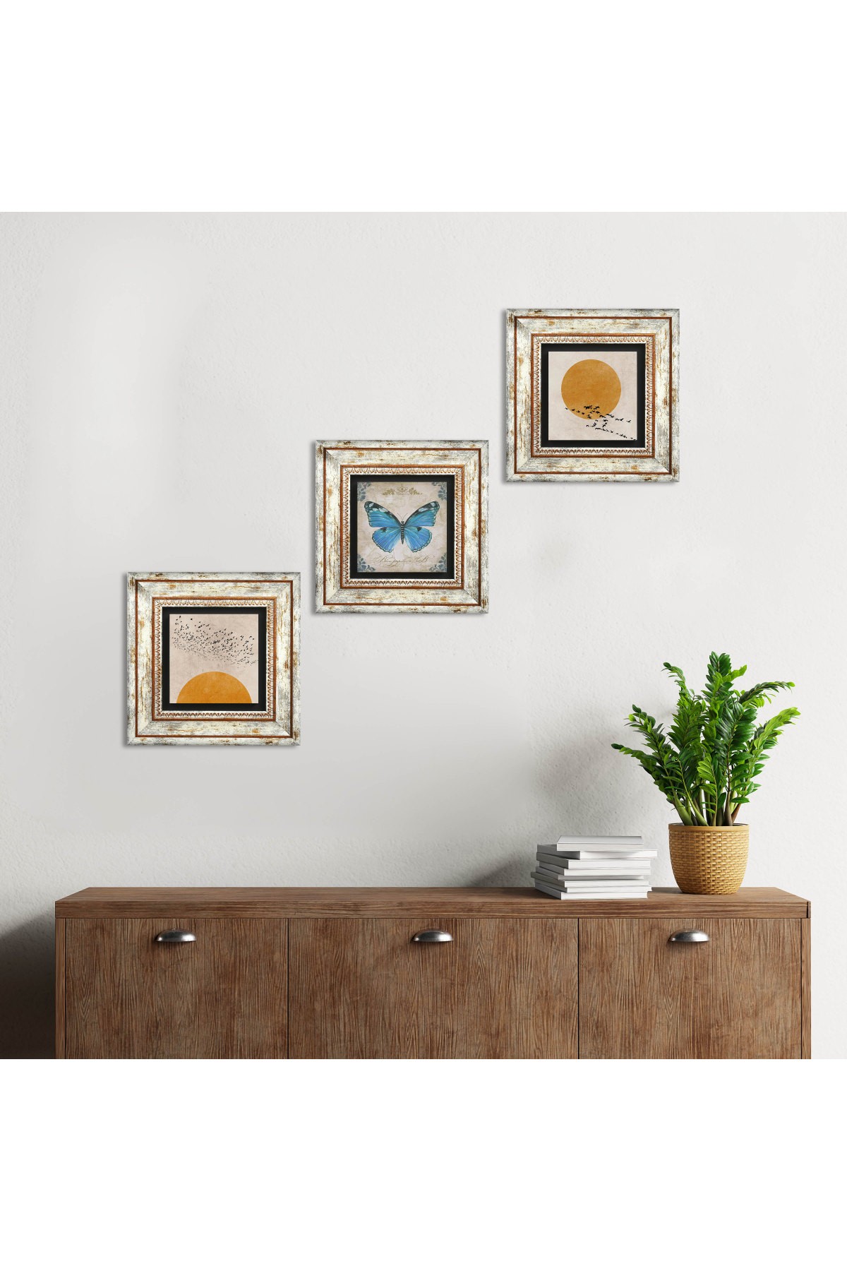 Minimalist, Butterfly Stone Wall Painting Framed Wall Decor 3 Piece Painting Set Wall Art