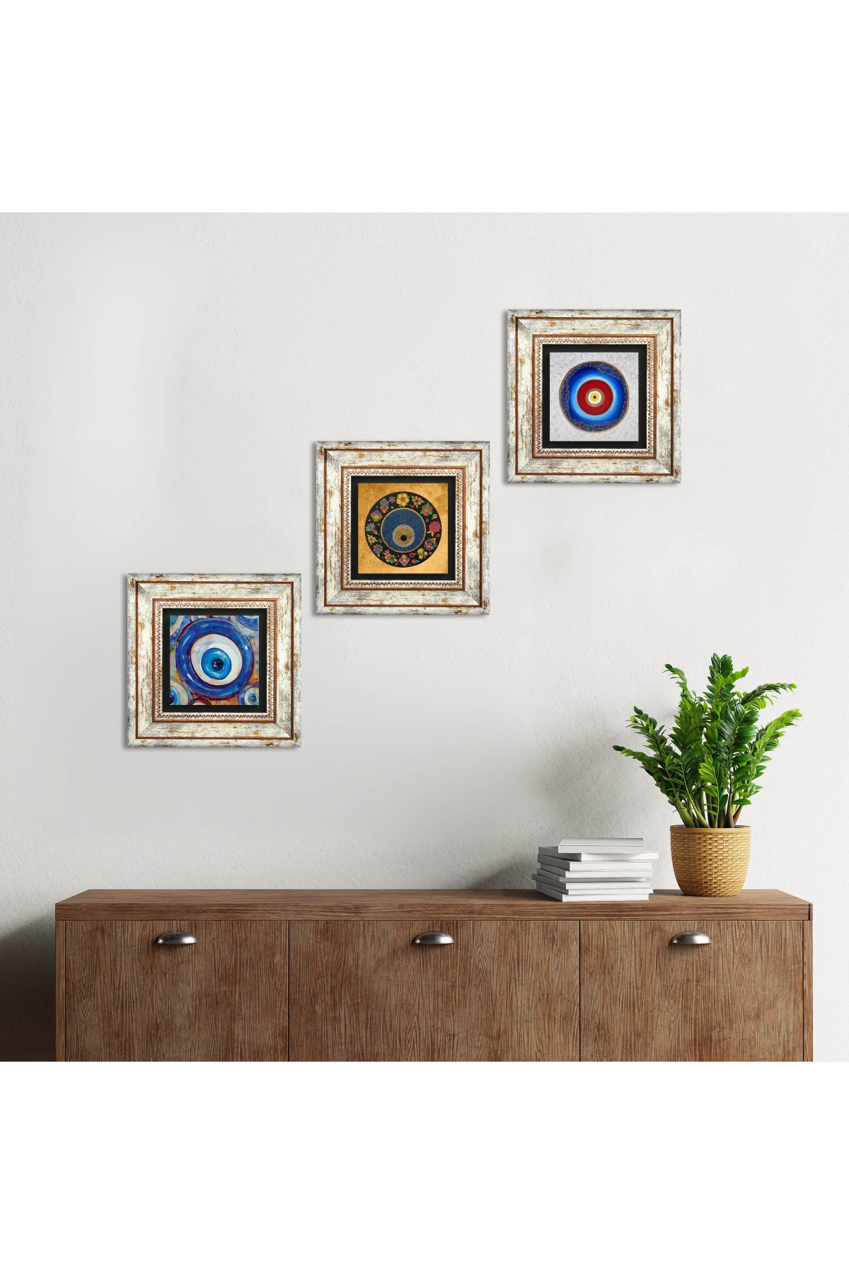 Evil Eye Stone Wall Painting Framed Wall Decor 3 Piece Painting Set Wall Art