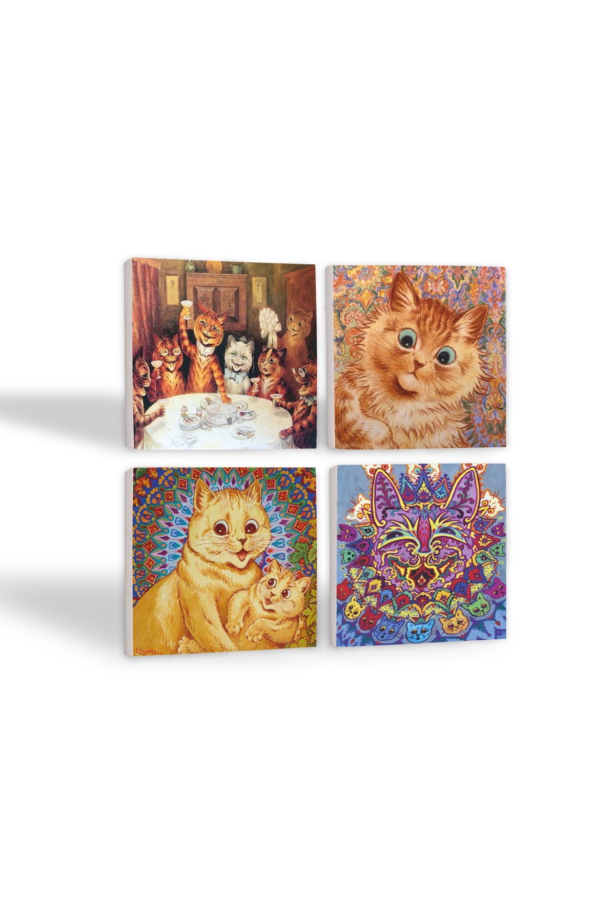 Louis Wain Kediler Taş Bardak Altlığı Masaüstü Koruyucu Altlık 4 Parça Set 10x10cm Stone Coasters