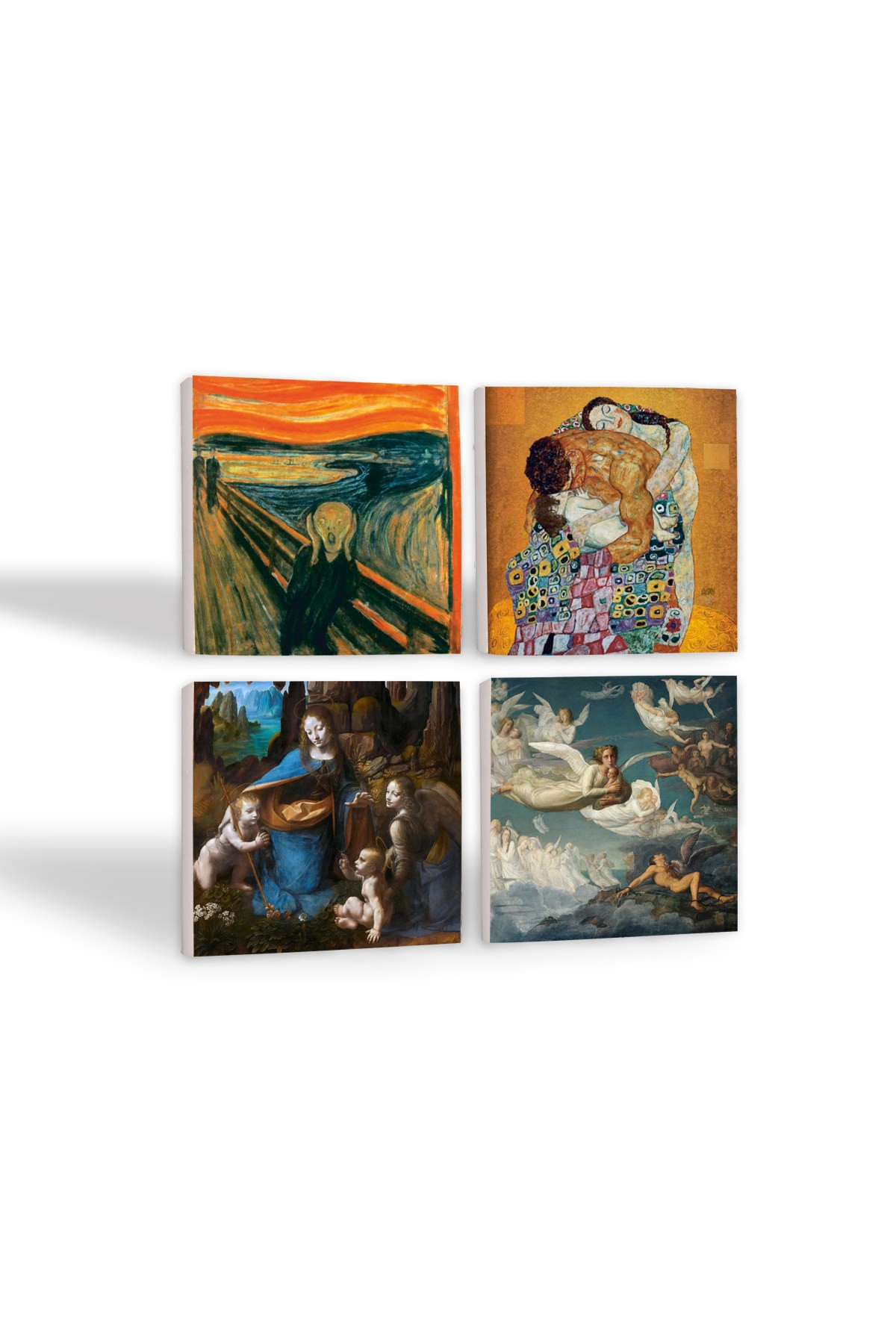 Da Vinci Maiden of the Rocks, The Scream, Klimt Family Embrace, Crossing of Spirits Stone Coasters Desktop Protective Coaster 4 Piece Set 10x10cm Stone Coasters