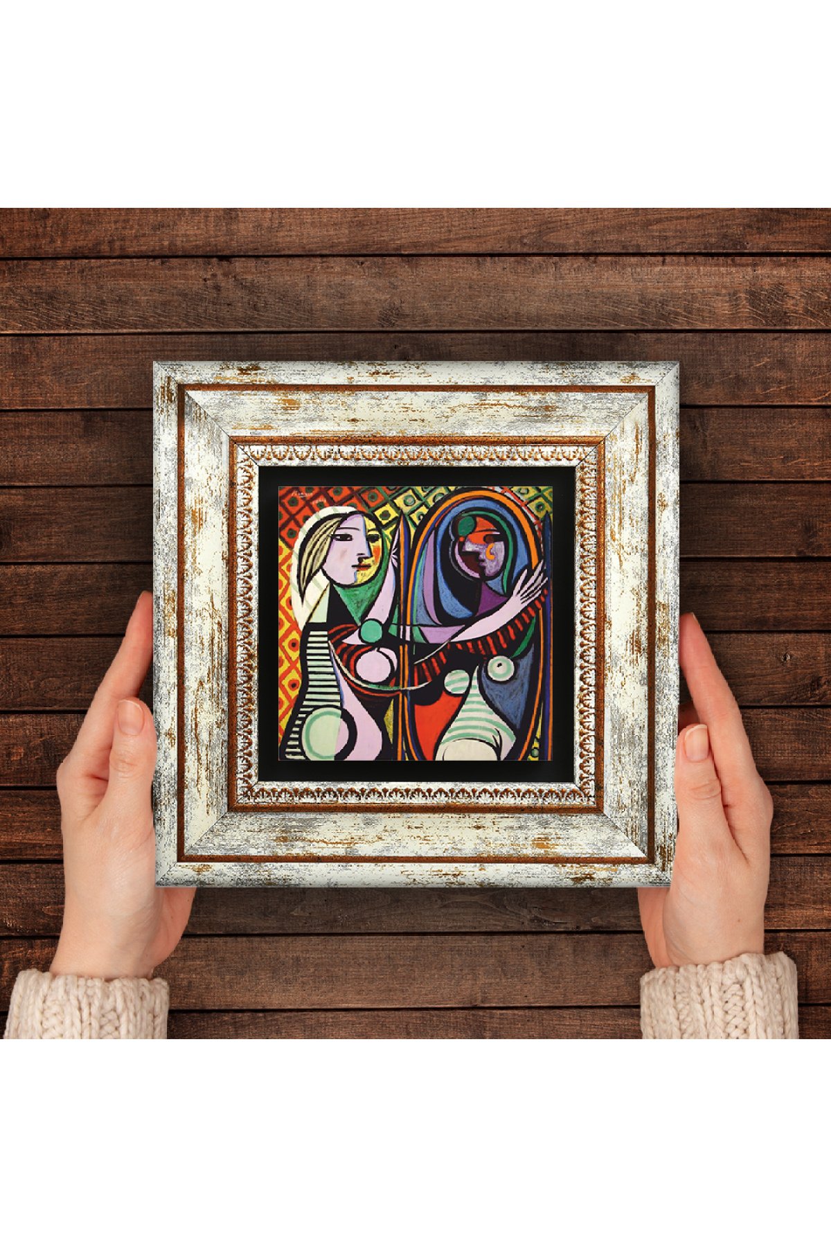 Picasso Girl in Front of a Mirror Stone Wall Painting Framed Wall Decoration Wall Art