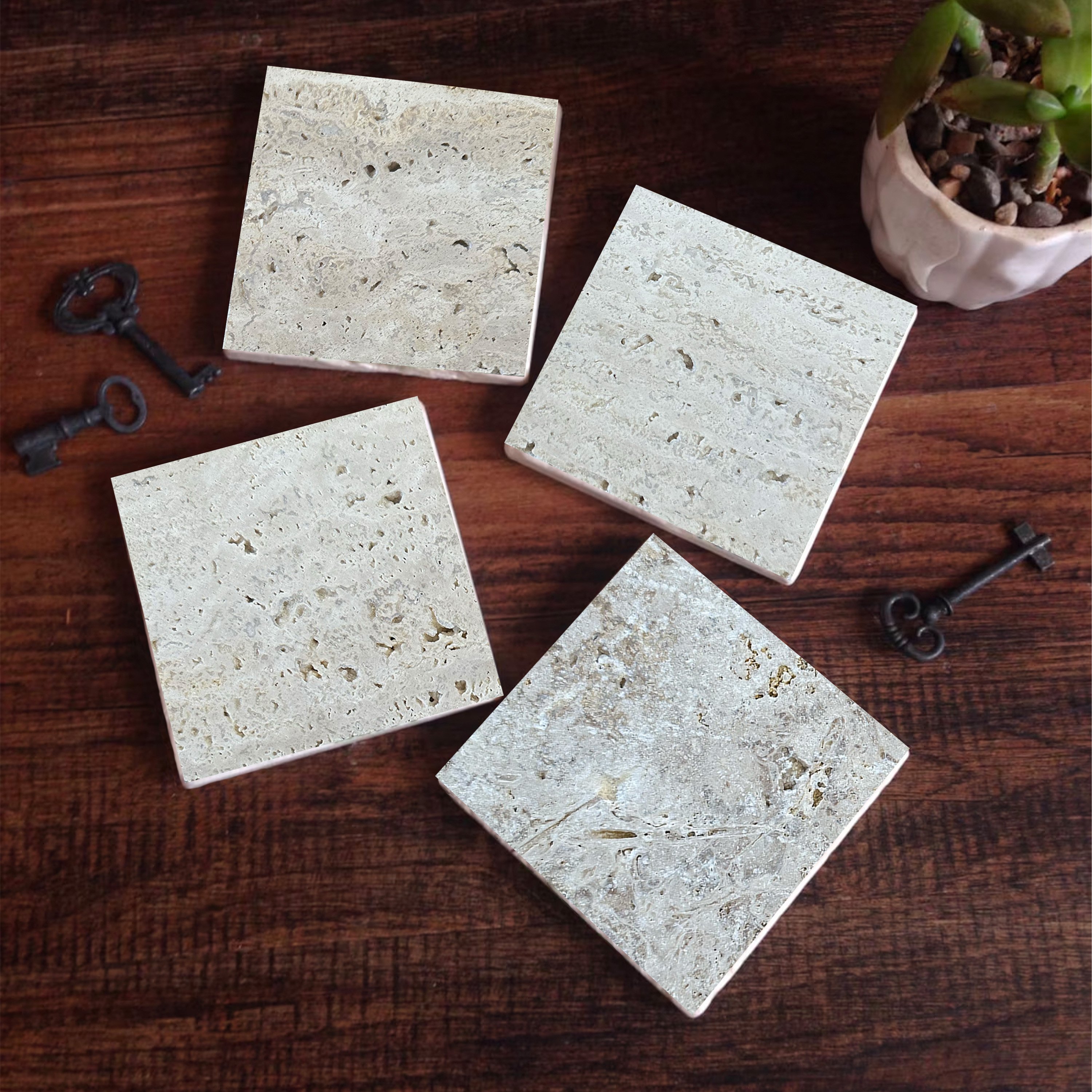 Natural Stone Coasters Desktop Protective Coasters 4 Piece Set 10x10cm Stone Coasters