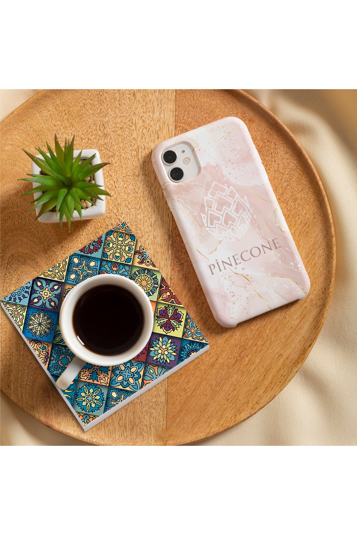 Ethnic Pattern Stone Coasters Desktop Protective Coasters 4 Piece Set 10x10cm Stone Coasters