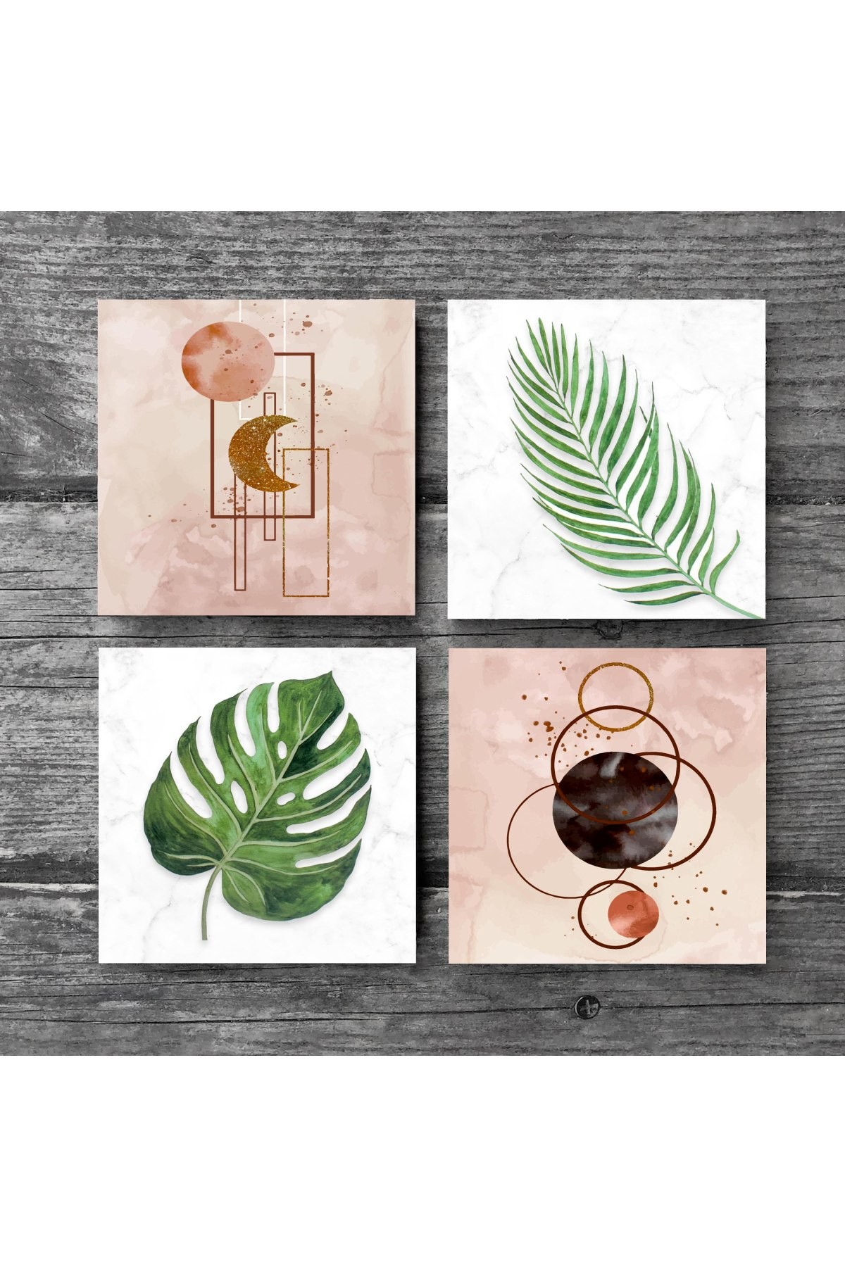 Minimalist Abstract, Leaf Stone Coasters Desktop Protective Coasters 4 Piece Set 10x10cm Stone Coasters