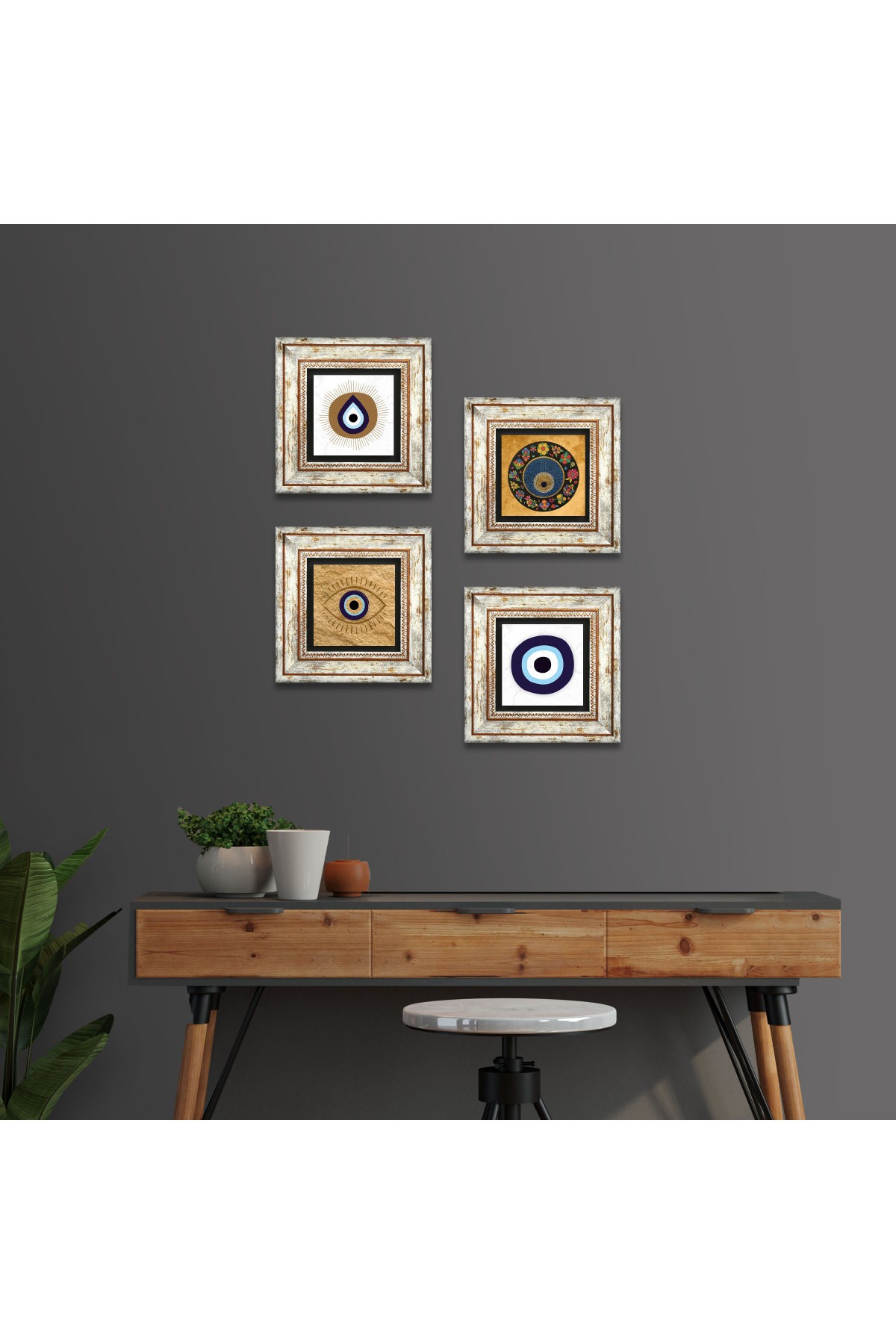 Evil Eye Stone Wall Painting Framed Wall Decor 4 Piece Painting Set Wall Art