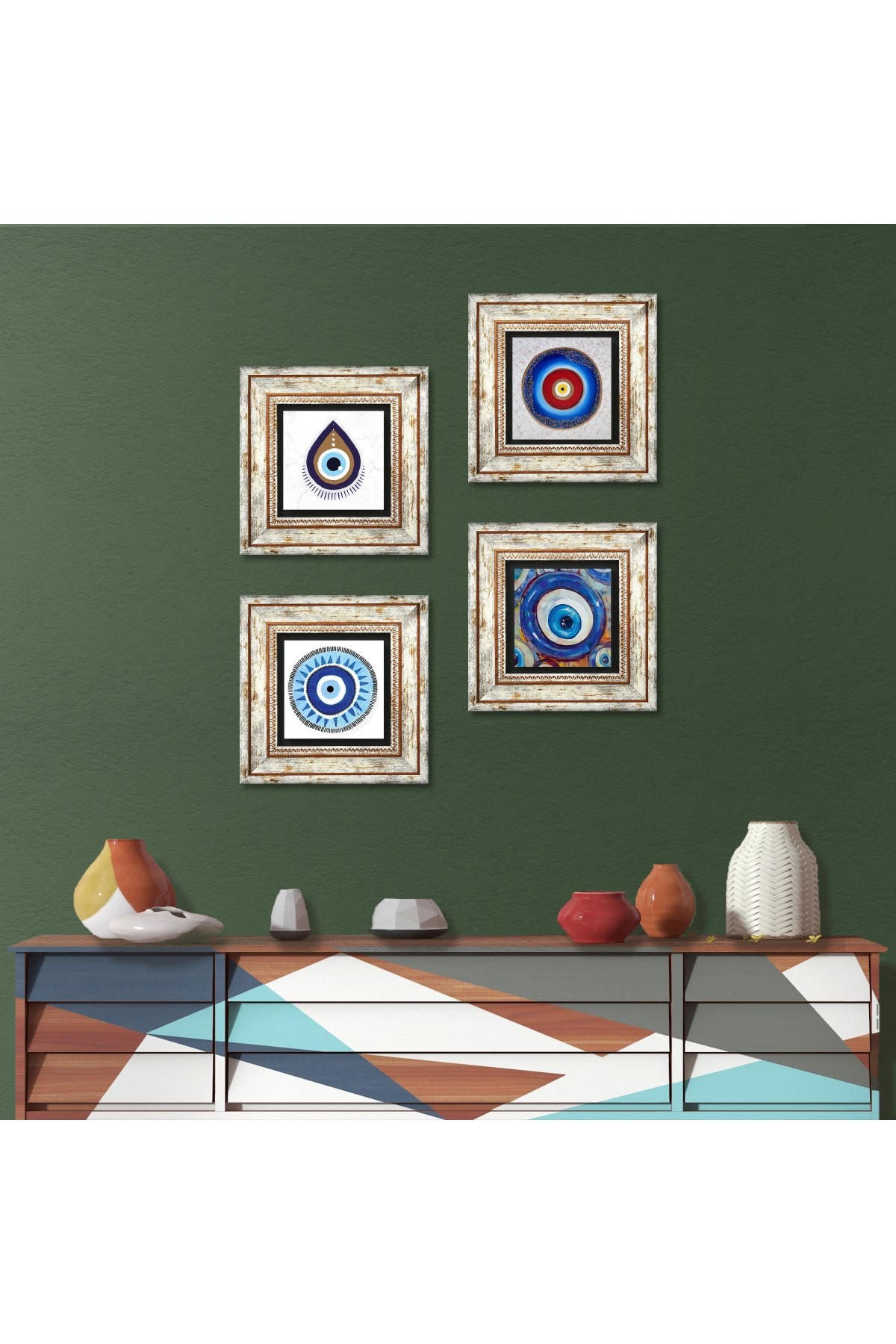 Evil Eye Stone Wall Painting Framed Wall Decor 4 Piece Painting Set Wall Art