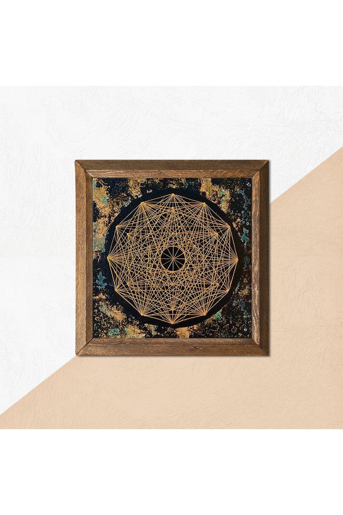 Sri Yantra Taş Duvar Tablosu Ahşap Çerçeveli Duvar Dekoru Wall Art 25x25cm