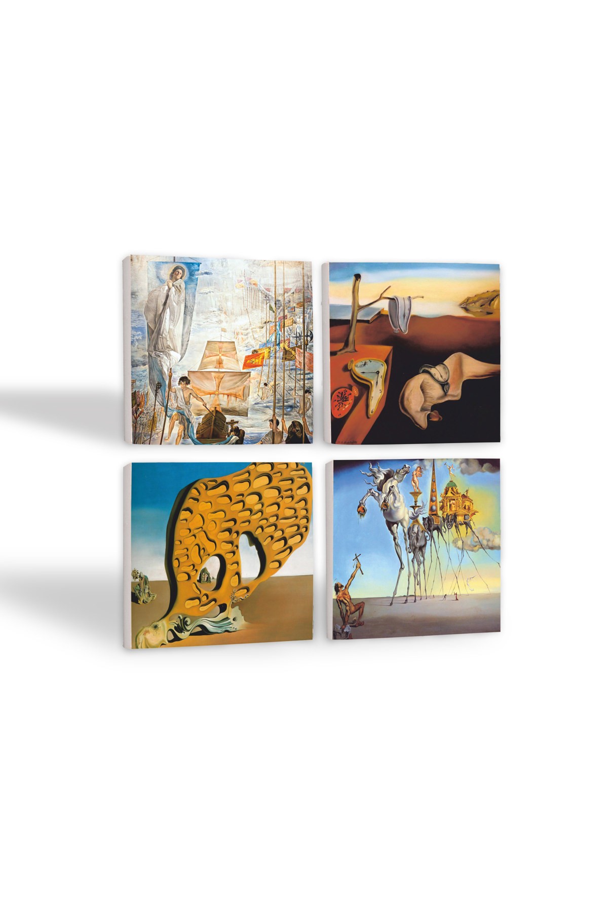 Dalí Belleğin Azmi, Arzunun Gizemi, Antonius, Amerika’nın Keşfi Taş Bardak Altlığı Masaüstü Koruyucu Altlık 4 Parça Set 10x10cm Stone Coasters