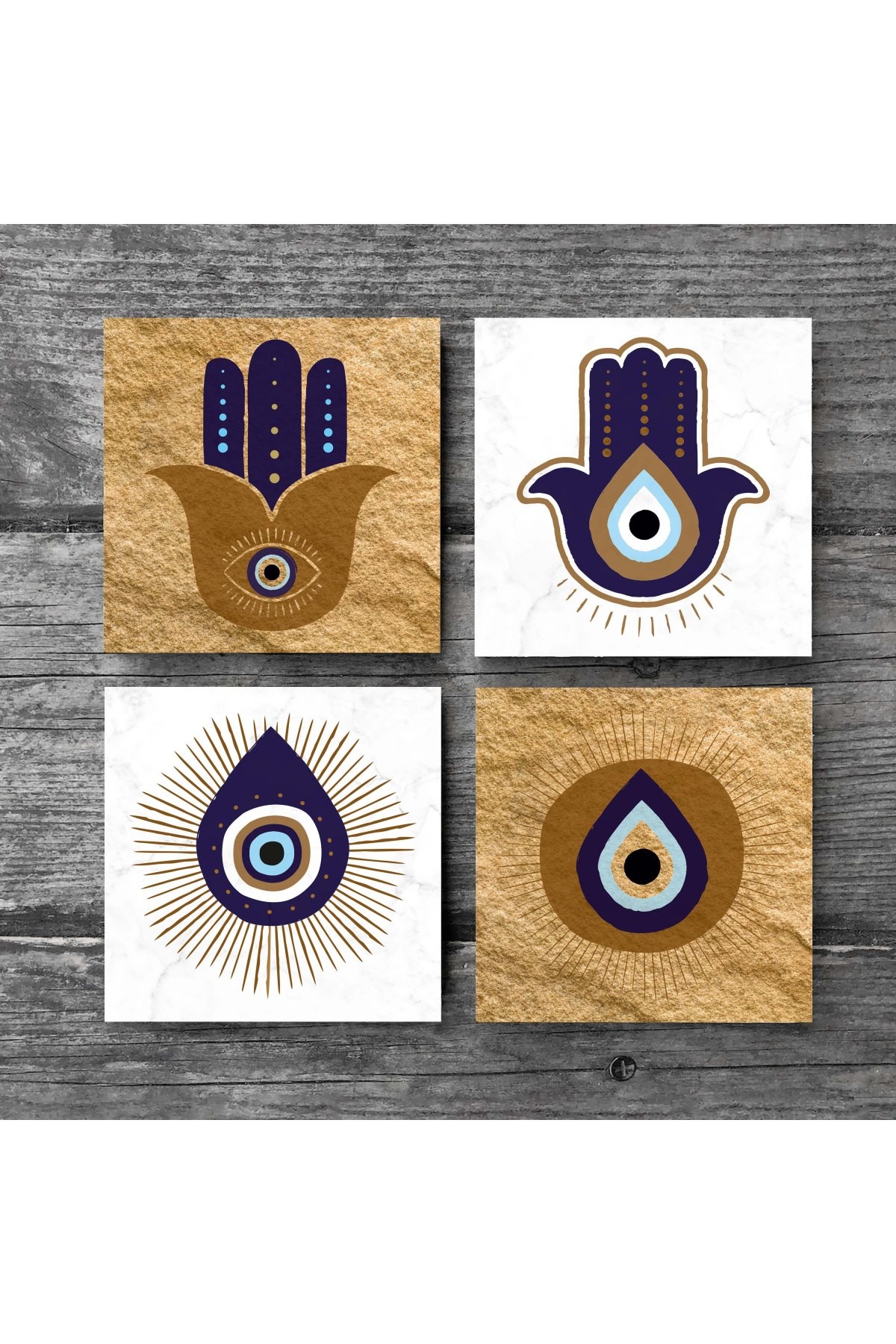 Mother of Fatma Hand (Hamsa), Evil Eye Stone Coaster Desktop Protective Coaster 4 Piece Set 10x10cm Stone Coasters