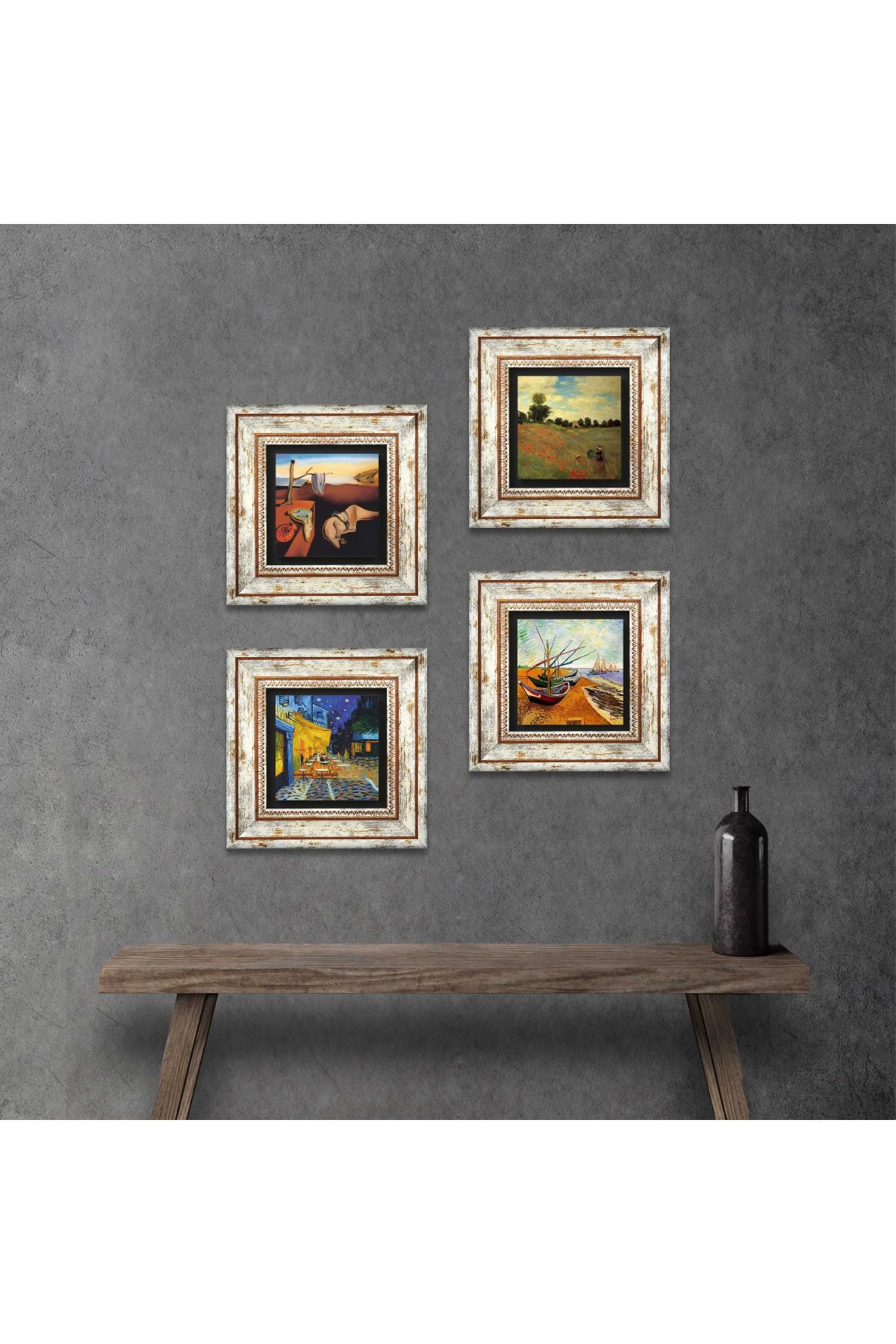 Salvador Dalí, Claude Monet, Van Gogh Stone Wall Painting Framed Wall Decor 4 Piece Painting Set Wall Art