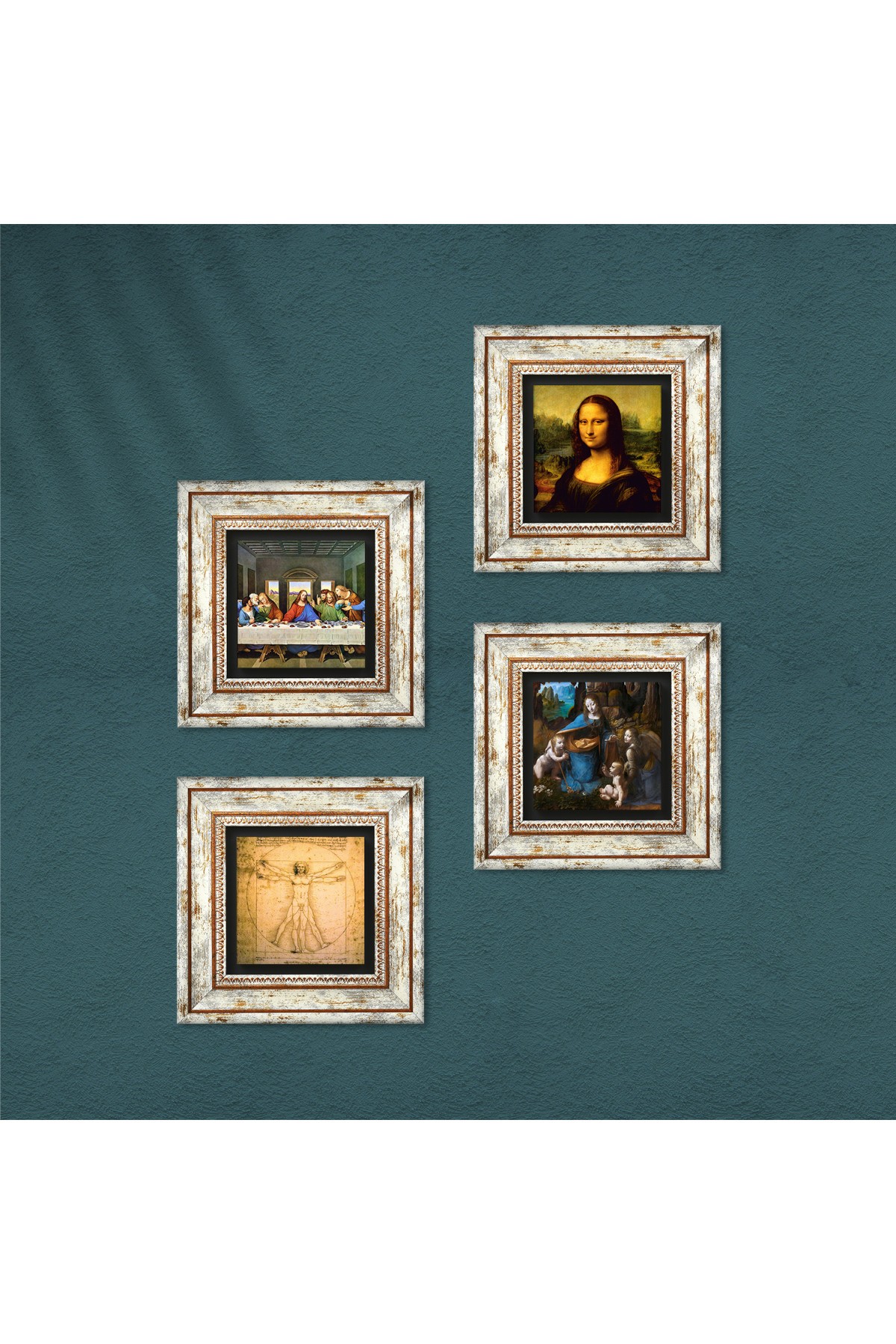 Leonardo da Vinci Stone Wall Painting Framed Wall Decor 4 Piece Painting Set Wall Art