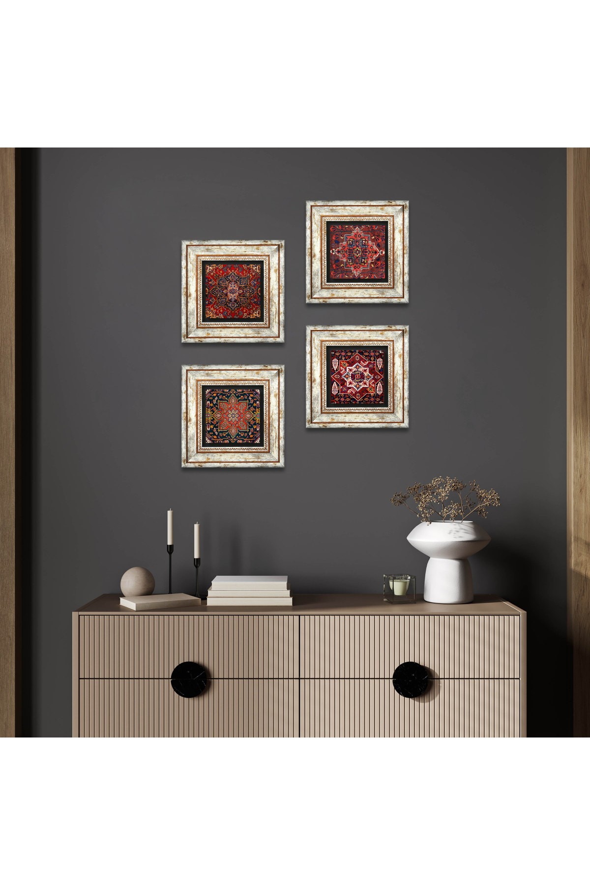 Desen Taş Duvar Tablosu Çerçeveli Duvar Dekoru 4 Parça Tablo Seti Wall Art