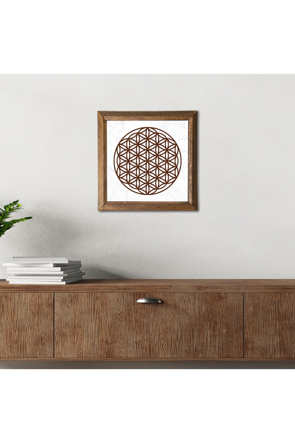 Flower of Life Stone Wall Painting Wooden Framed Wall Decoration Wall Art 25x25cm