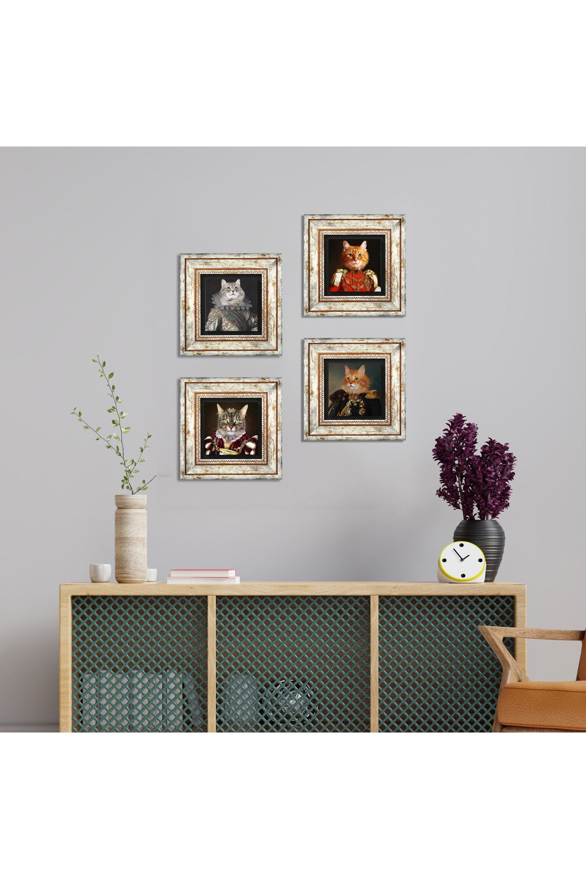 Patili Ekselanslar Taş Duvar Tablosu Çerçeveli Duvar Dekoru 4 Parça Tablo Seti Wall Art