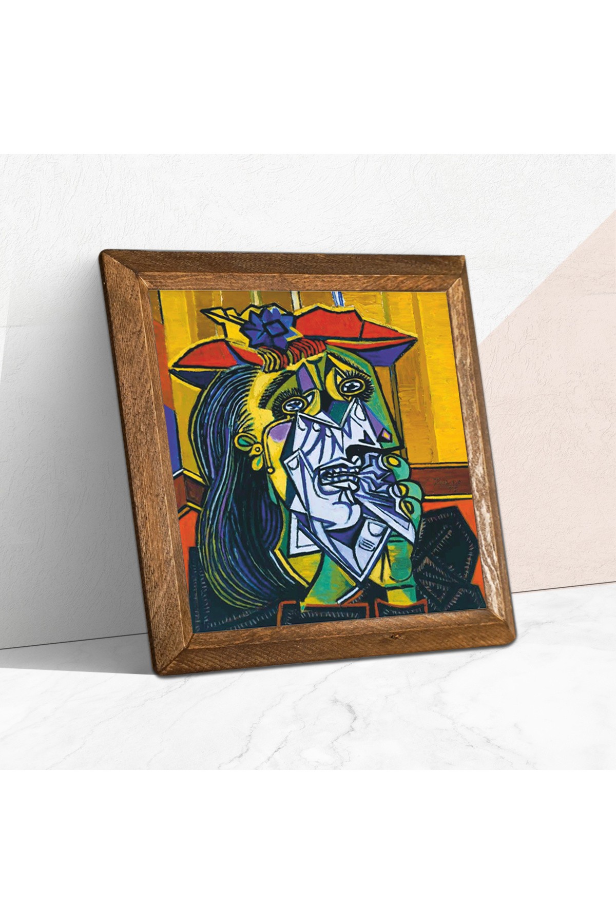 Pablo Picasso Crying Woman Stone Wall Painting Wooden Framed Wall Decor Wall Art 25x25cm