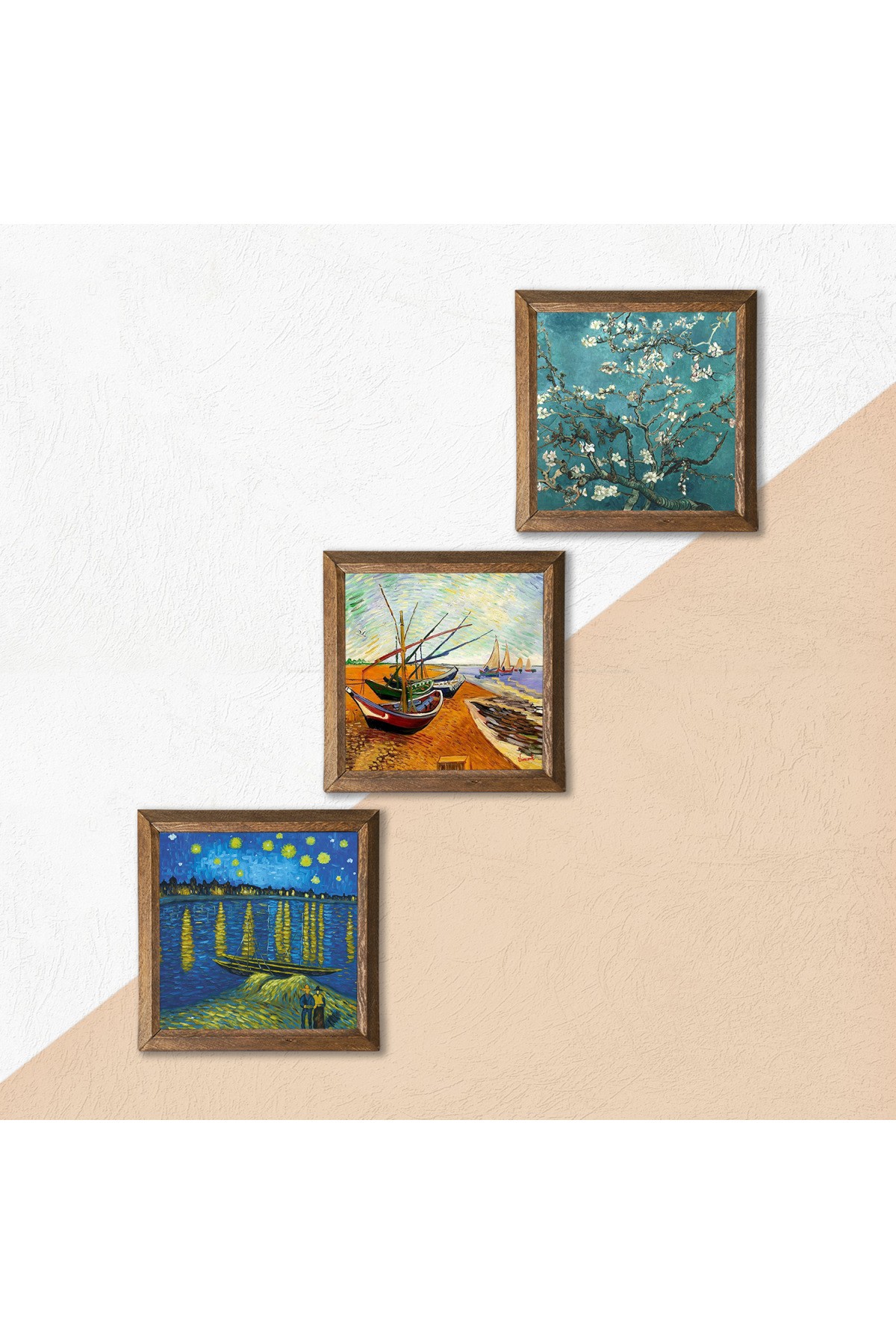 Van Gogh Stone Wall Painting Wooden Framed Wall Decor 3 Piece Painting Set Wall Art