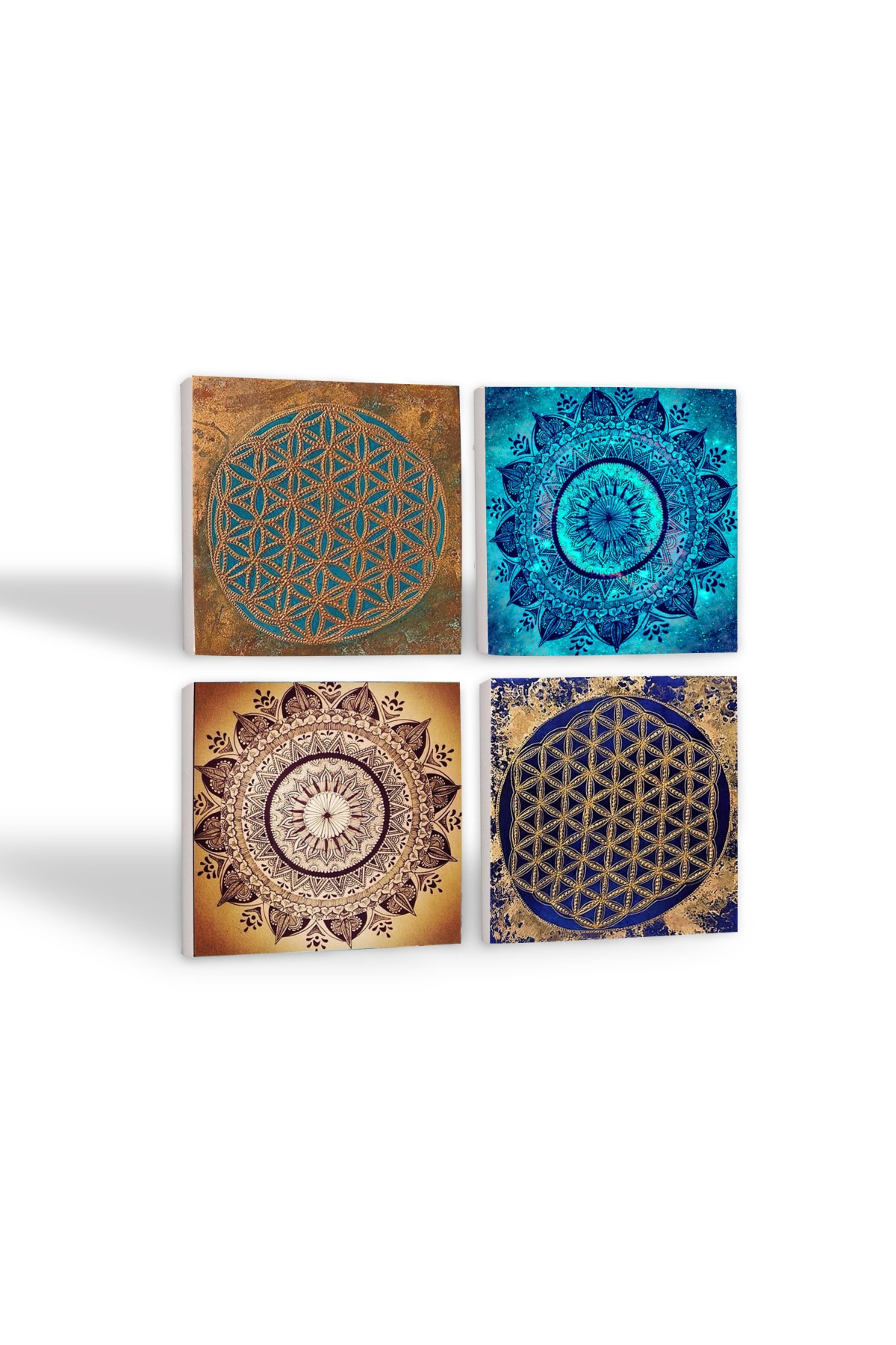 Mandala, Flower of Life Stone Coasters Desktop Protective Coasters 4 Piece Set 10x10cm Stone Coasters