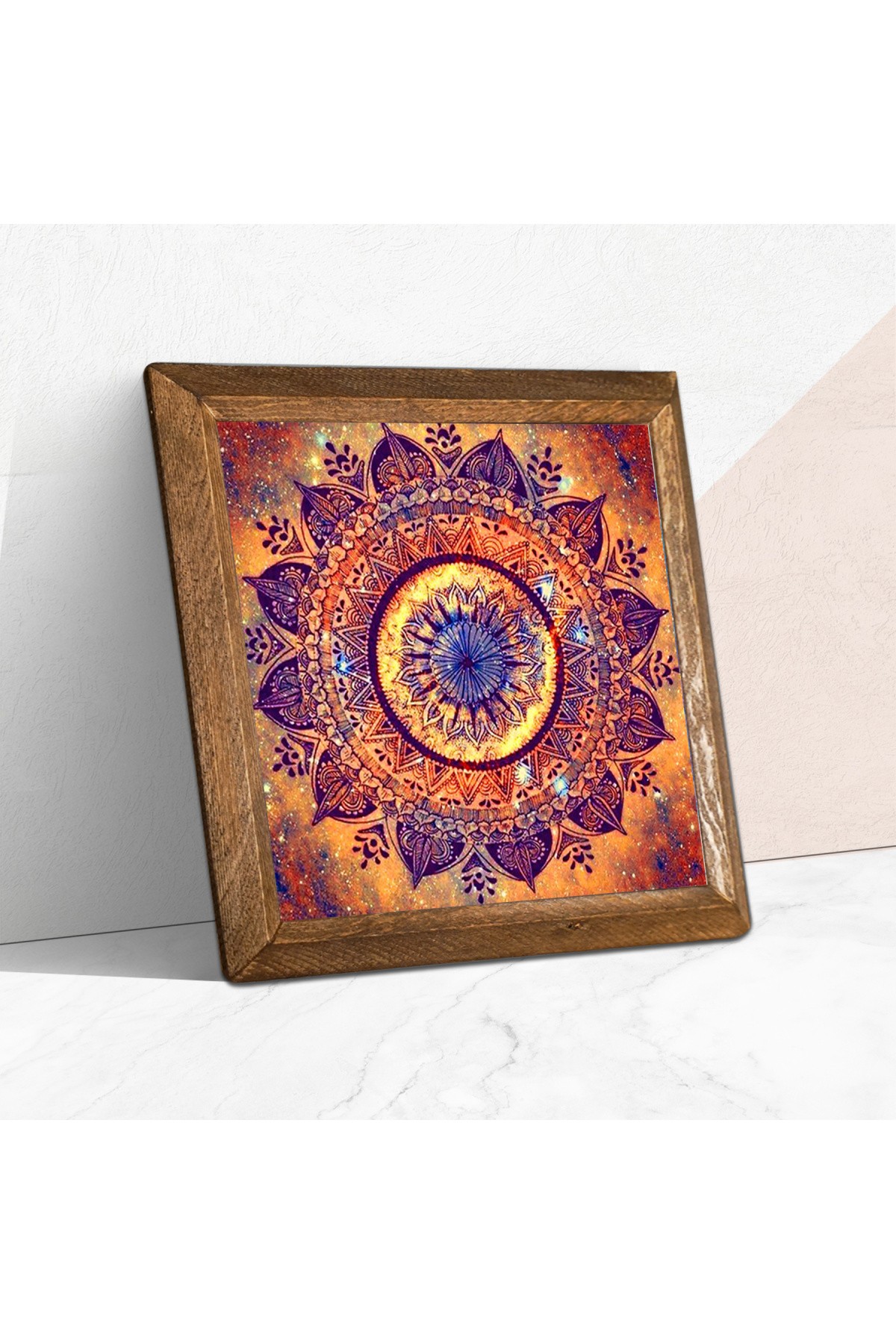 Mandala Taş Duvar Tablosu Ahşap Çerçeveli Duvar Dekoru Wall Art 25x25cm