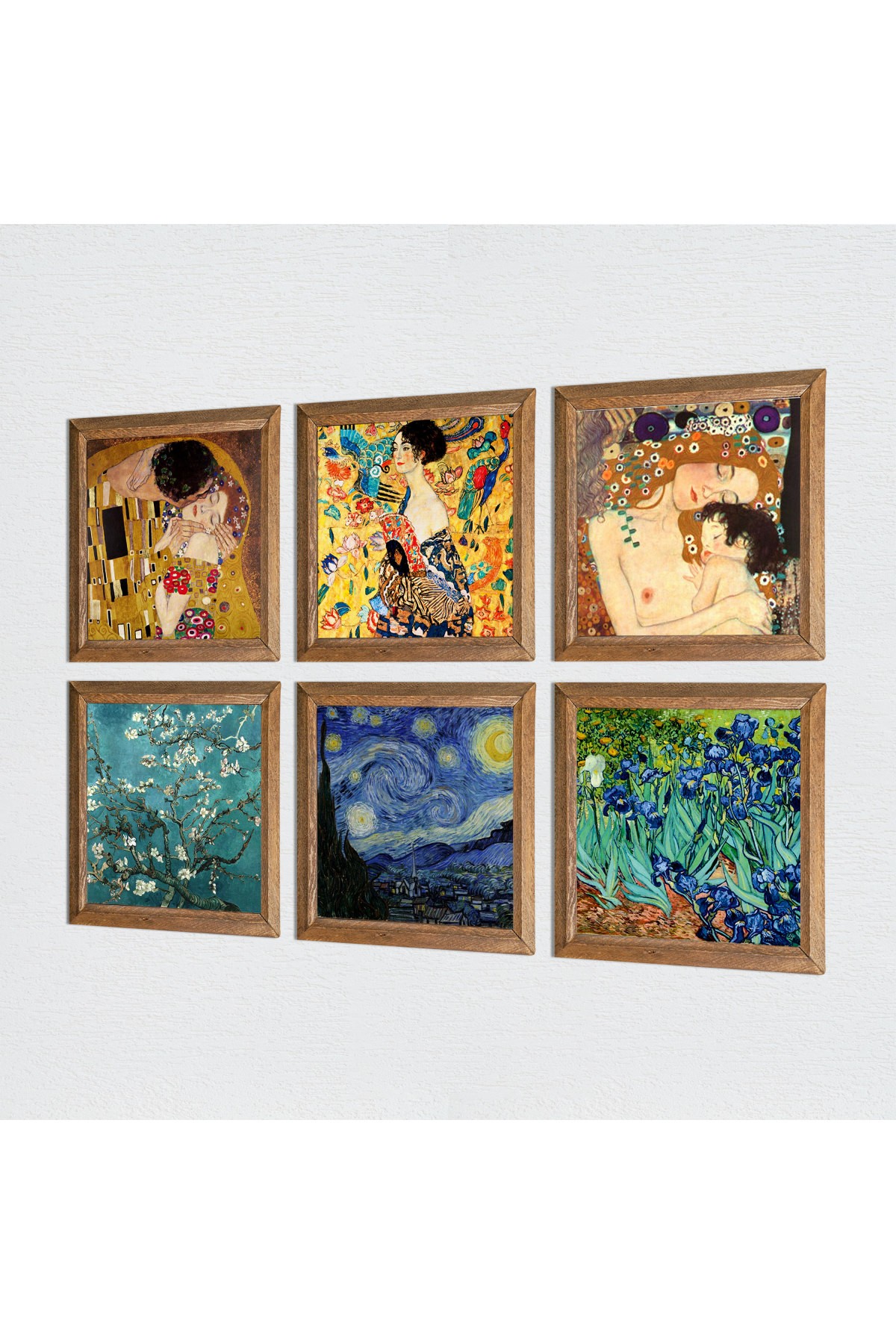 Gustav Klimt, Van Gogh Stone Wall Painting Wooden Framed Wall Decor 6 Piece Painting Set Wall Art