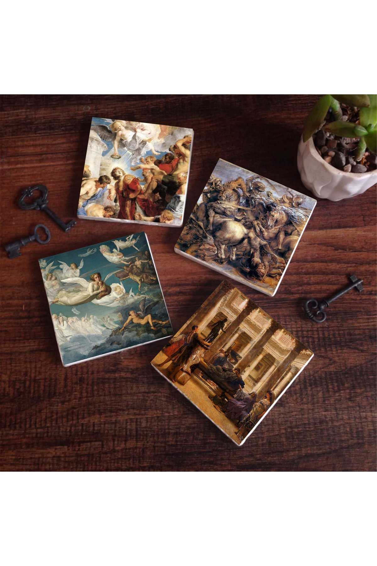 Bir Roma Sanat Aşığı, Ruhların Geçişi, Anghiari Savaşı, Aziz Stephen Üçlemesi Taş Bardak Altlığı Masaüstü Koruyucu Altlık 4 Parça Set 10x10cm Stone Coasters