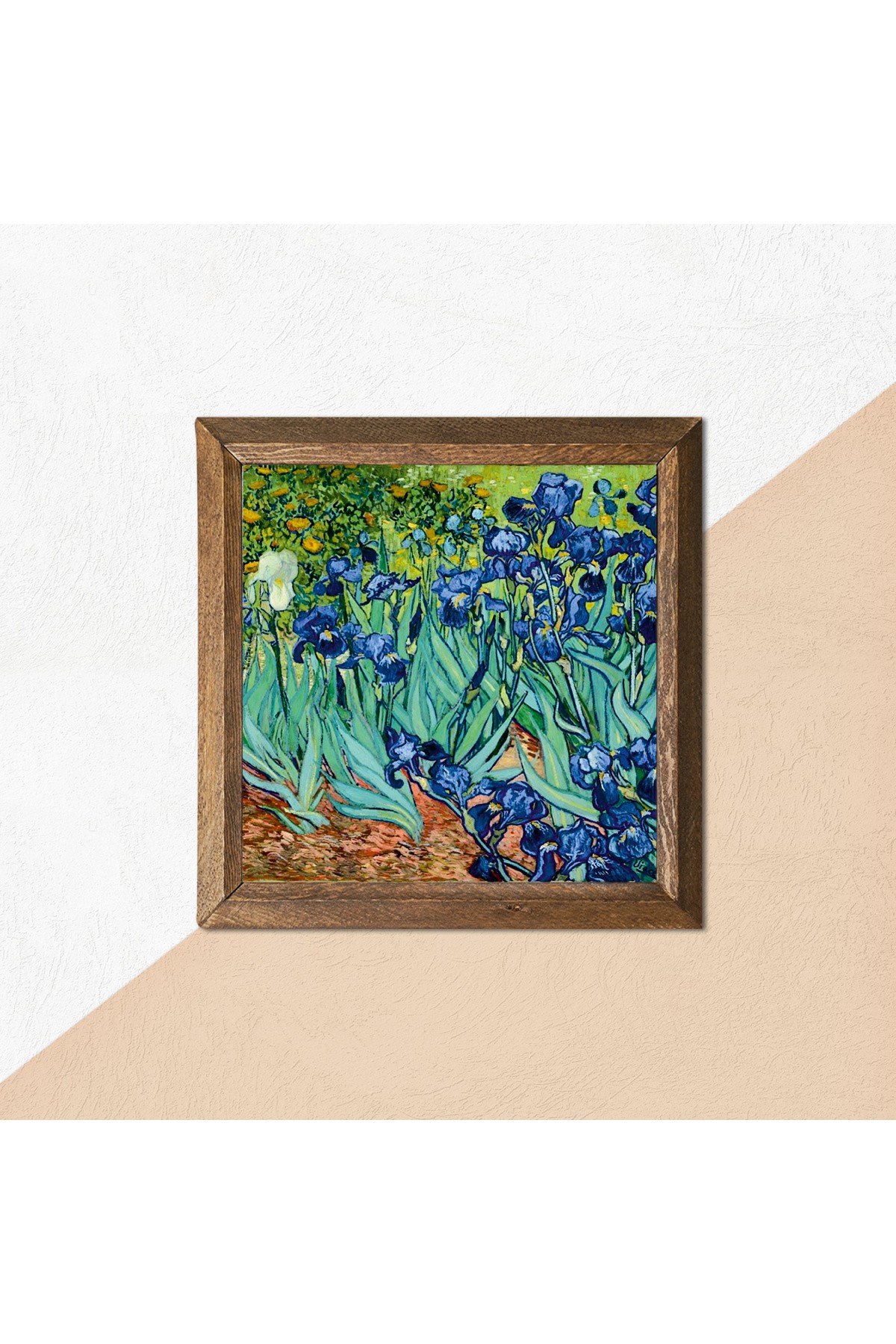 Vincent van Gogh Irises Stone Wall Painting Wooden Framed Wall Decor Wall Art 25x25cm