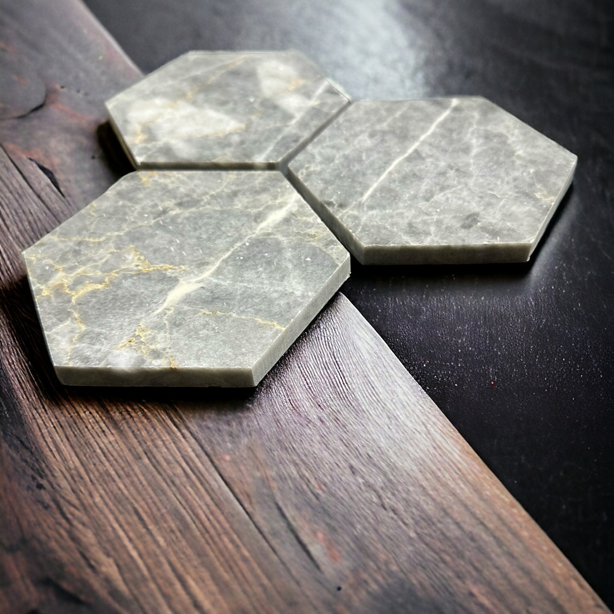 Altıgen Taş Bardak Altlığı Masaüstü Koruyucu Altlık 4 Parça Set Stone Coasters