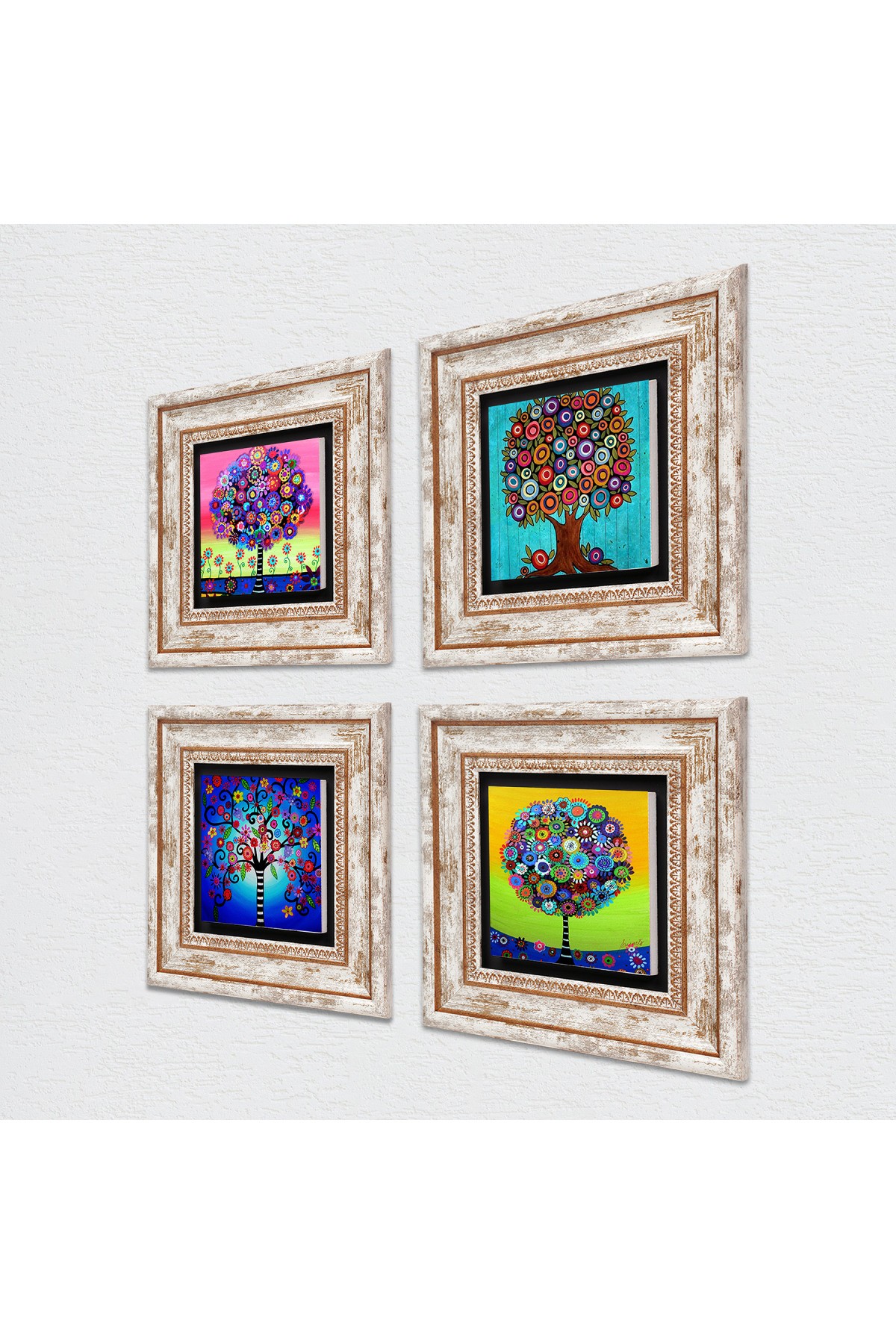 Tree of Life Stone Wall Painting Framed Wall Decor 4 Piece Painting Set Wall Art