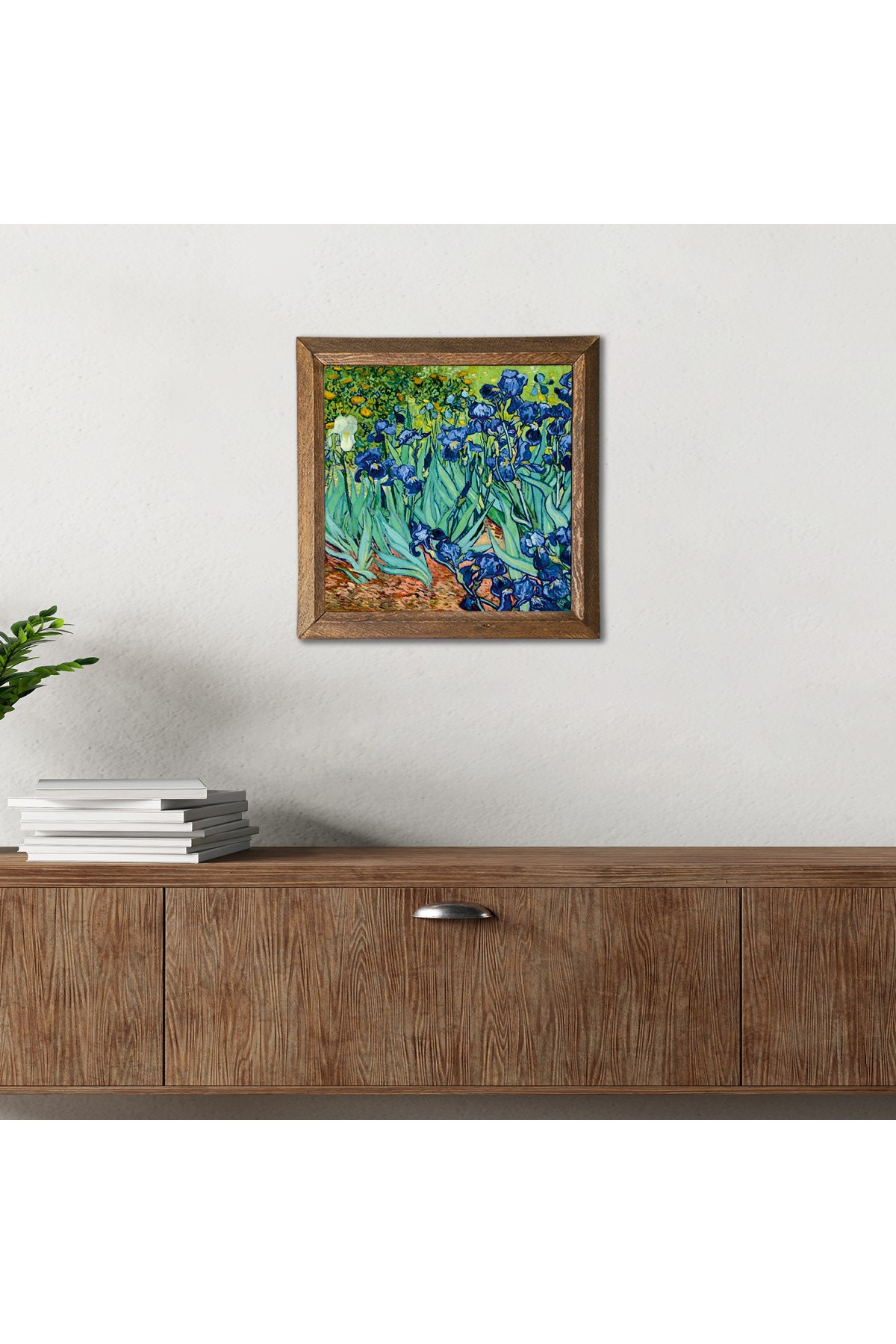 Vincent van Gogh Irises Stone Wall Painting Wooden Framed Wall Decor Wall Art 25x25cm