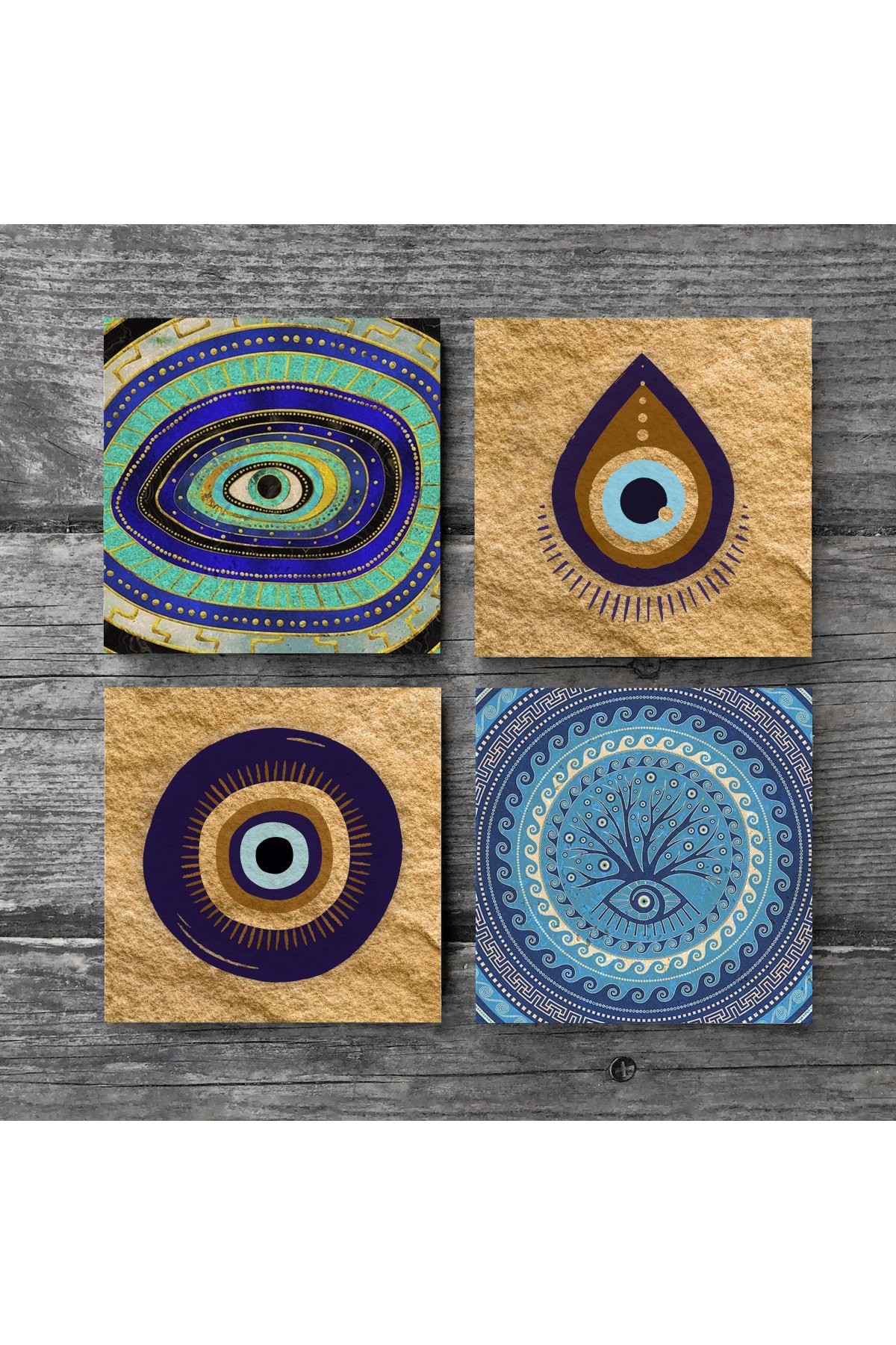 Nazar Taş Bardak Altlığı Masaüstü Koruyucu Altlık 4 Parça Set 10x10cm Stone Coasters