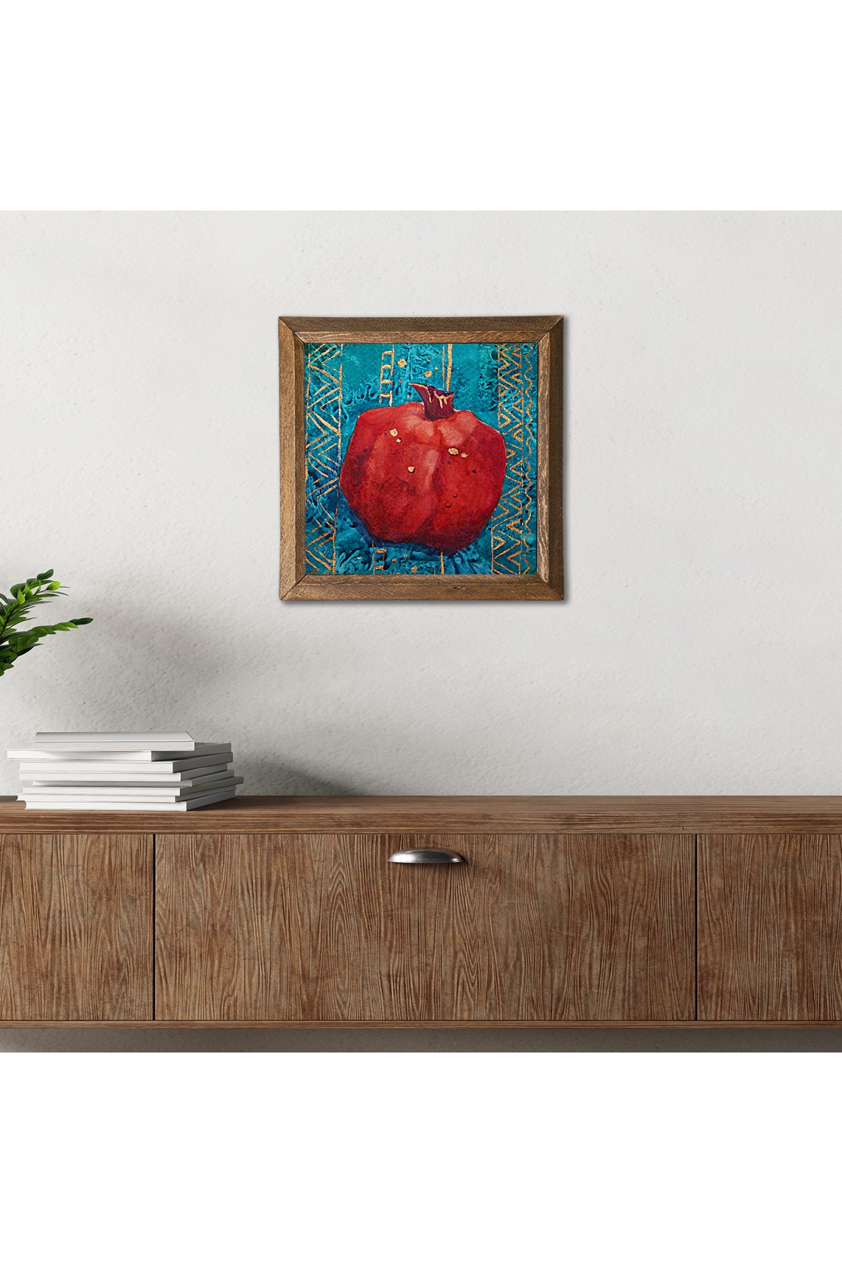 Nar Taş Duvar Tablosu Ahşap Çerçeveli Duvar Dekoru Wall Art 25x25cm