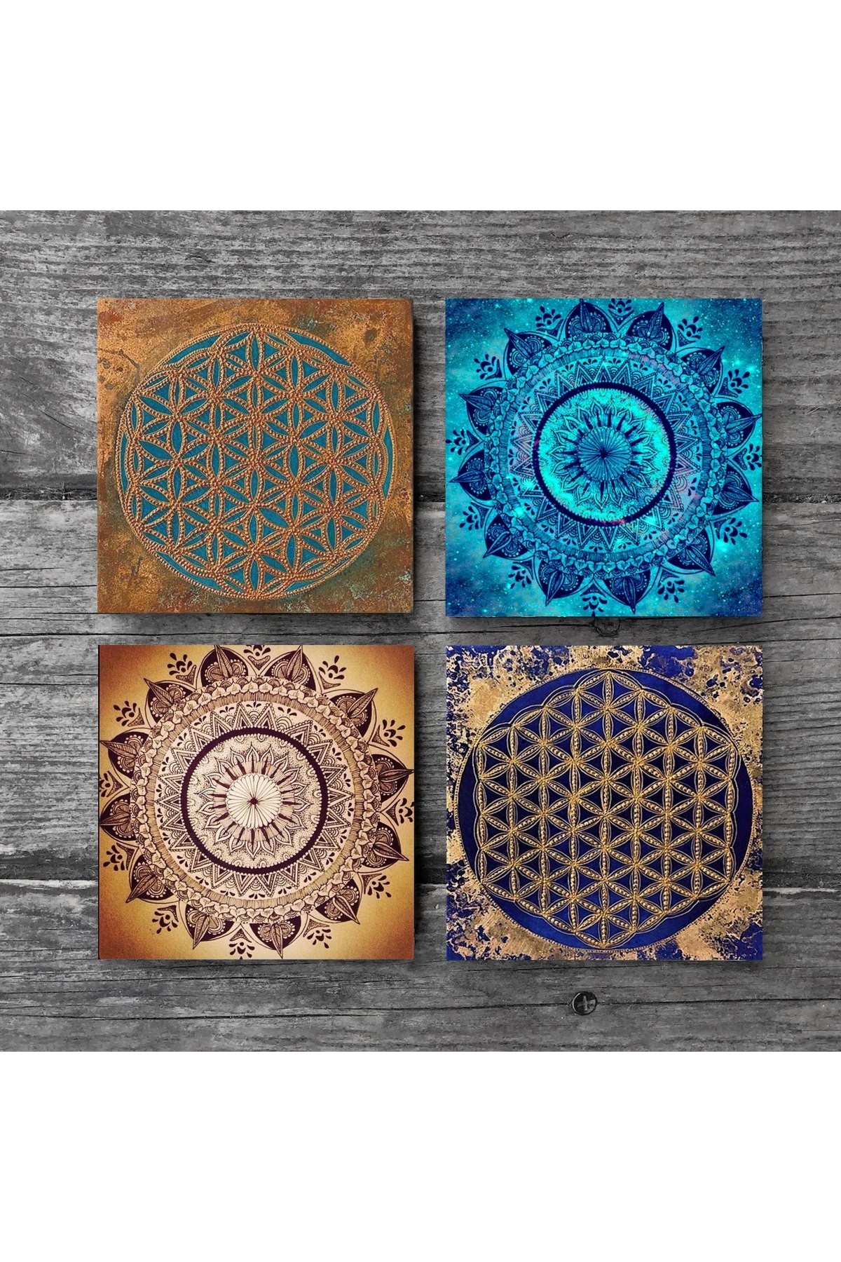 Mandala, Flower of Life Stone Coasters Desktop Protective Coasters 4 Piece Set 10x10cm Stone Coasters