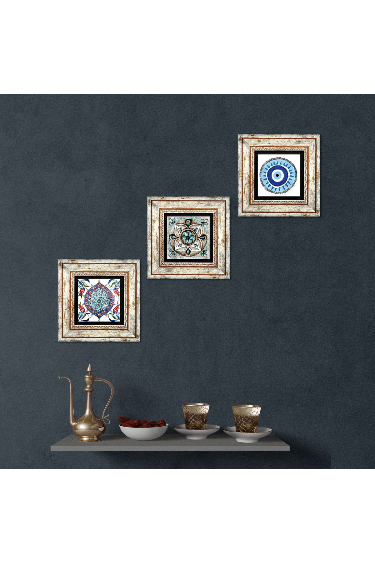 Evil Eye, Tile Art Stone Wall Painting Framed Wall Decor 3 Piece Painting Set Wall Art