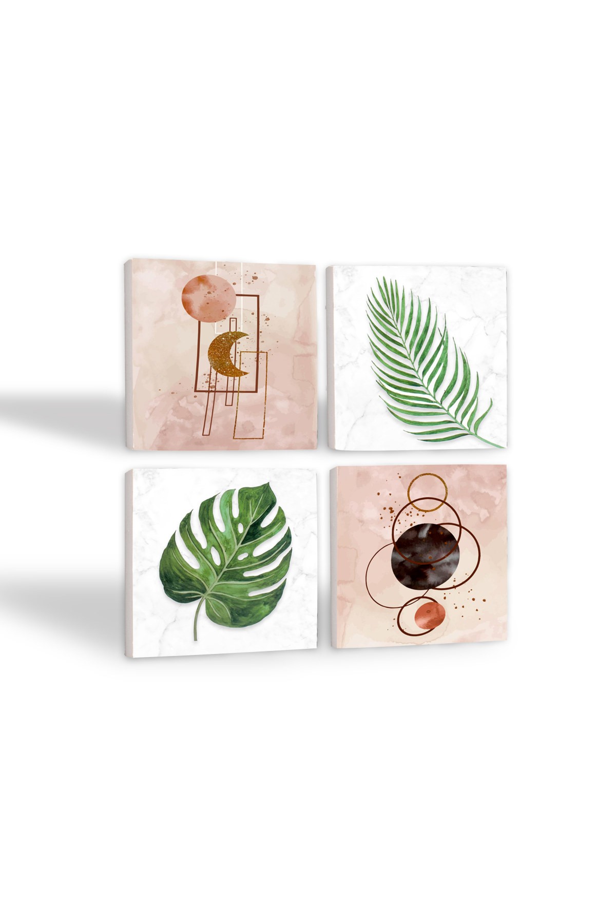 Minimalist Abstract, Leaf Stone Coasters Desktop Protective Coasters 4 Piece Set 10x10cm Stone Coasters