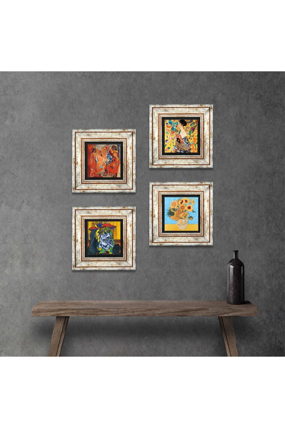 Picasso, Van Gogh, Gustav Klimt Stone Wall Painting Framed Wall Decor 4 Piece Painting Set Wall Art