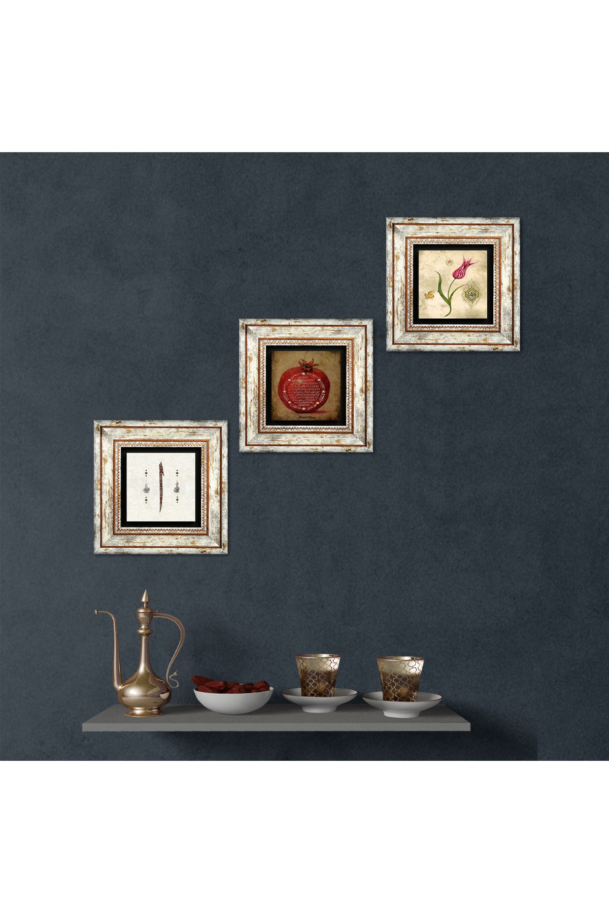 Tulip Marbling Art, Elif, Fertility Prayer Stone Wall Painting Framed Wall Decor 3 Piece Painting Set Wall Art