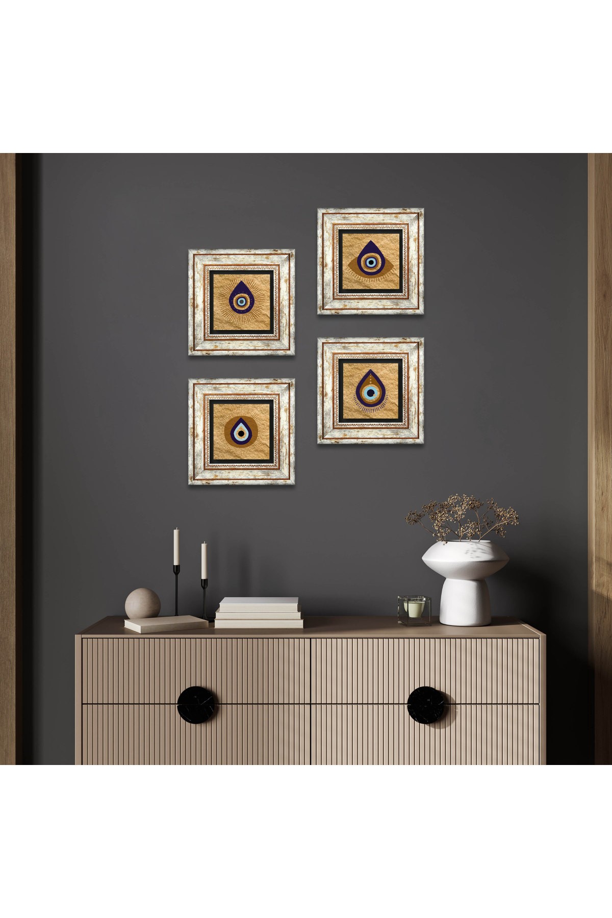 Evil Eye Stone Wall Painting Framed Wall Decor 4 Piece Painting Set Wall Art