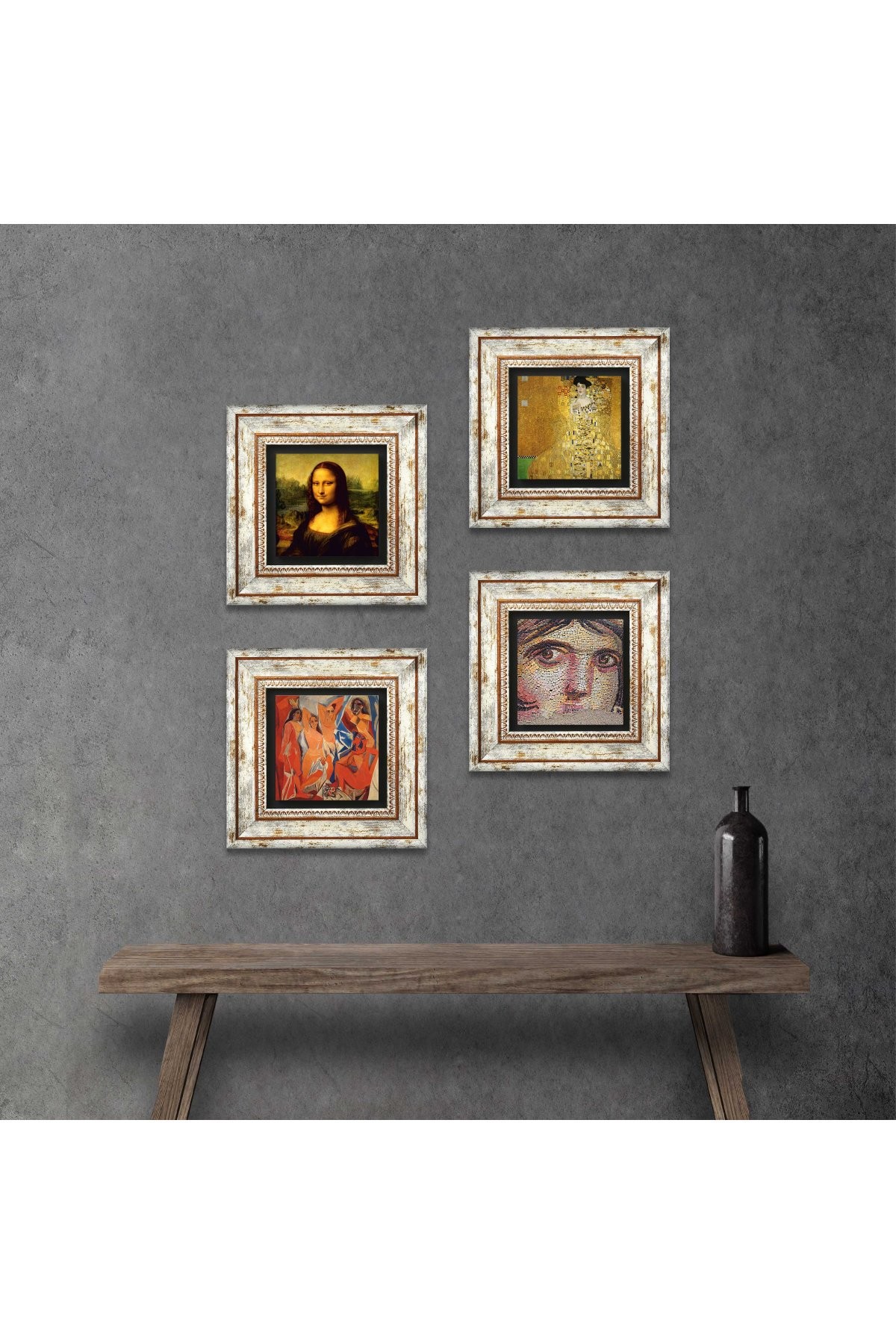 Picasso, Gustav Klimt, Leonardo da Vinci, Gypsy Girl Stone Wall Painting Framed Wall Decor 4 Piece Painting Set Wall Art