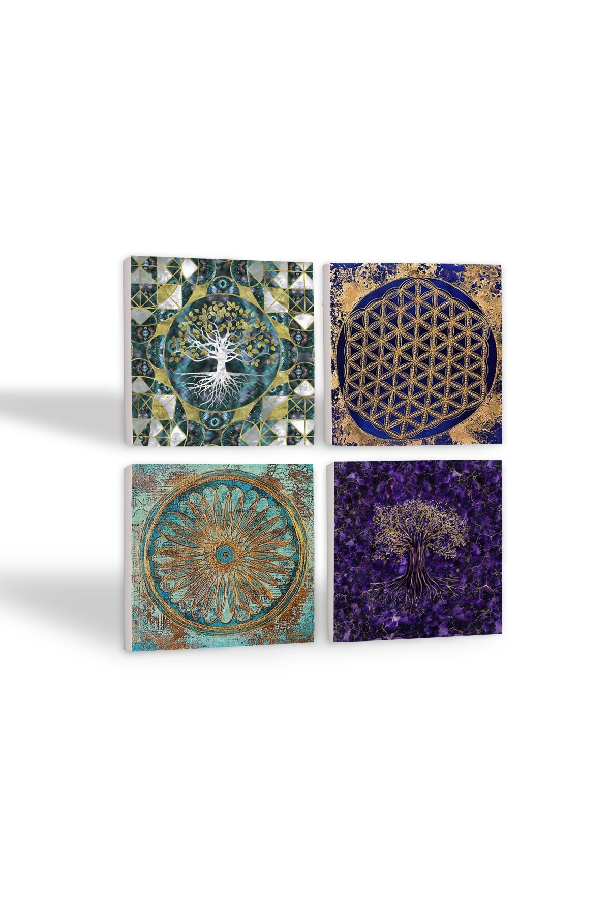 Tree of Life, Flower of Life Stone Coasters Desktop Protective Coasters 4 Piece Set 10x10cm Stone Coasters