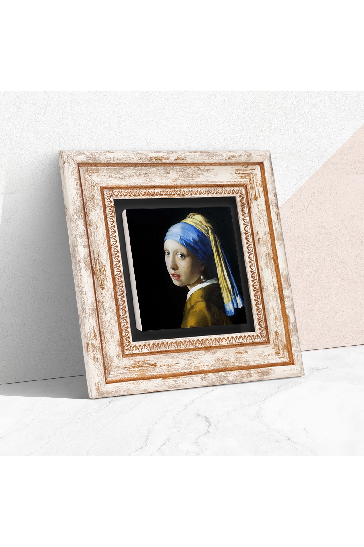 Johannes Vermeer İnci Küpeli Kız Taş Duvar Tablosu Çerçeveli Duvar Dekoru Wall Art